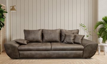 luma-home Big-Sofa 18008, mit Bettfunktion und Stauraum 275 cm breit, Wellenunterfederung, Mikrofaser, Leder-Optik, Vintage Braun