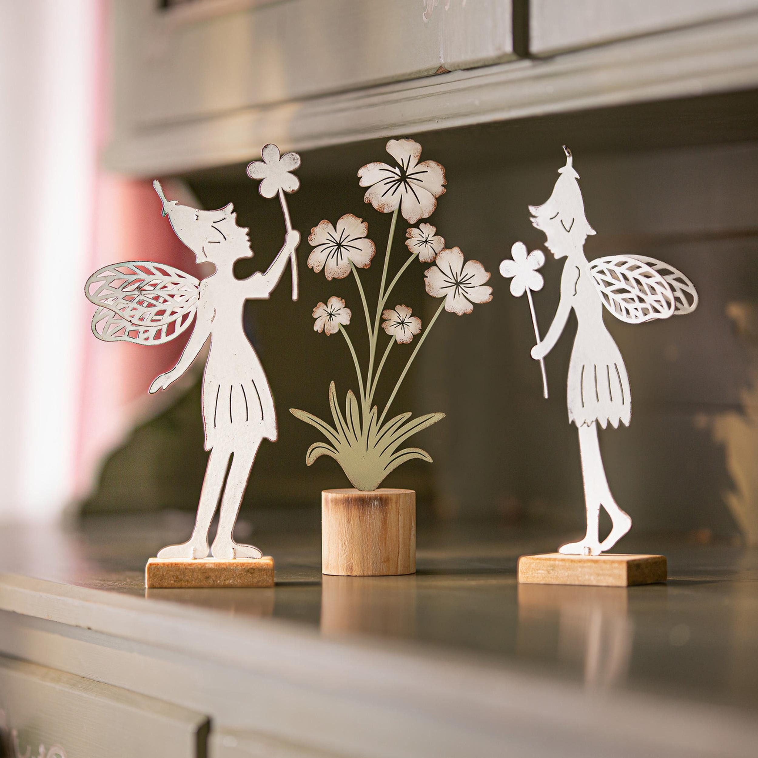 Dekofigur 2x Dekofigur Blumenfee Metall mattweiß Shabby-Look