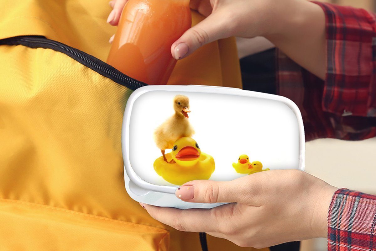MuchoWow Lunchbox Baby-Ente in und Jungs Brotdose, Erwachsene, Badewanne, der Kunststoff, Brotbox Kinder Mädchen weiß (2-tlg), und für für