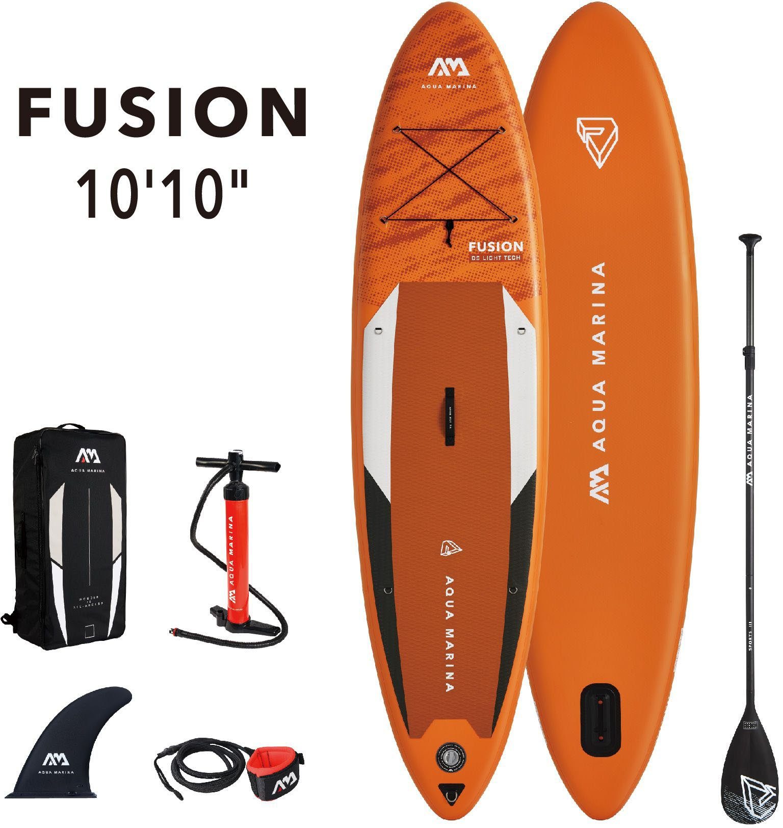 Aqua Marina Inflatable SUP-Board AQUA MARINA Fusion, (6 tlg), Verstärktes  und verlängertes Paddelblatt für mehr Effizienz beim Paddeln