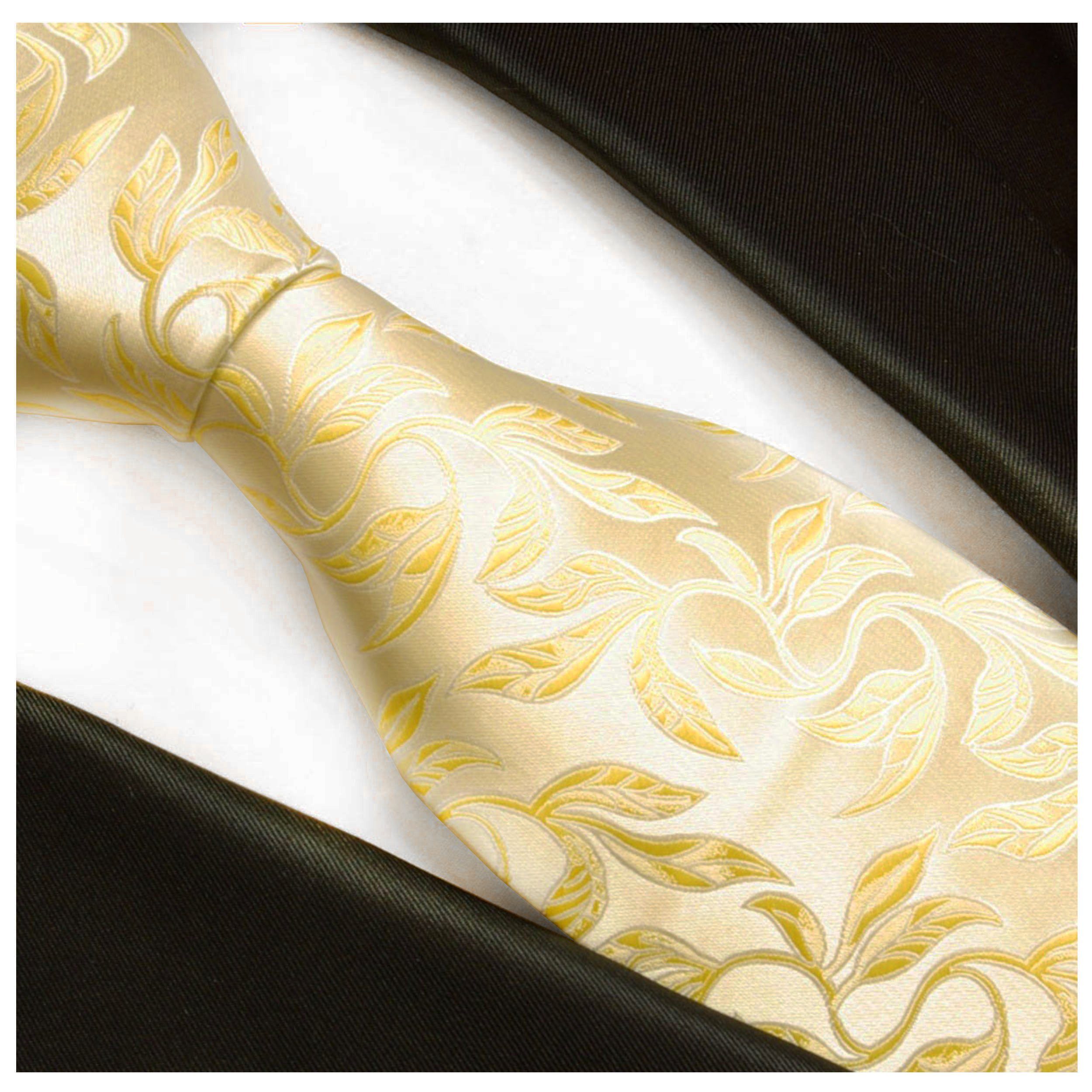 Mikrofaser Schmal (6cm), Paul Herren V15 Hochzeitskrawatte - gold floral Krawatte - Malone creme Bräutigam