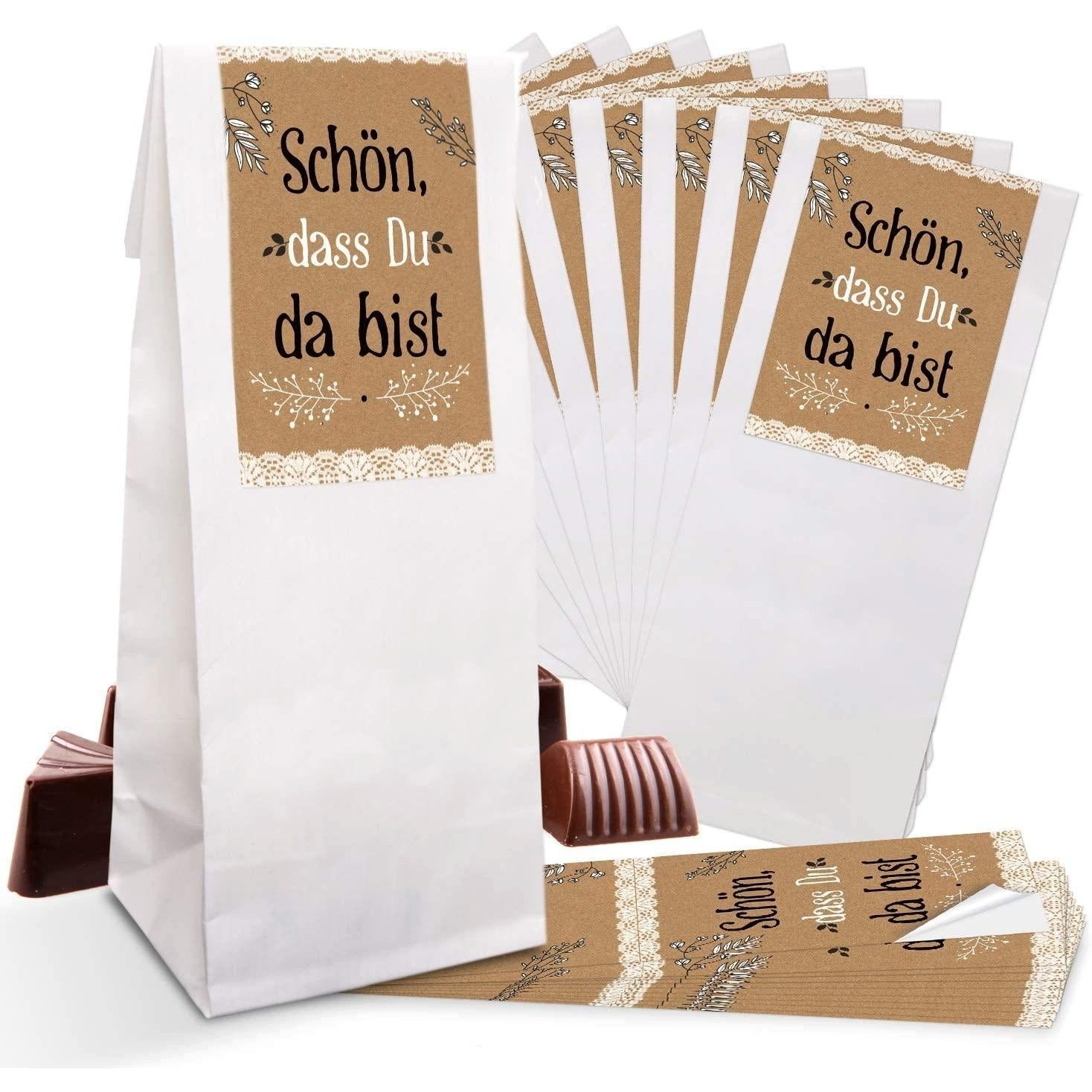 Logbuch-Verlag Geschenkpapier 25 kleine weiße Papiertüten mit Folieneinlage 7 x 4 x 20,5 cm + 25