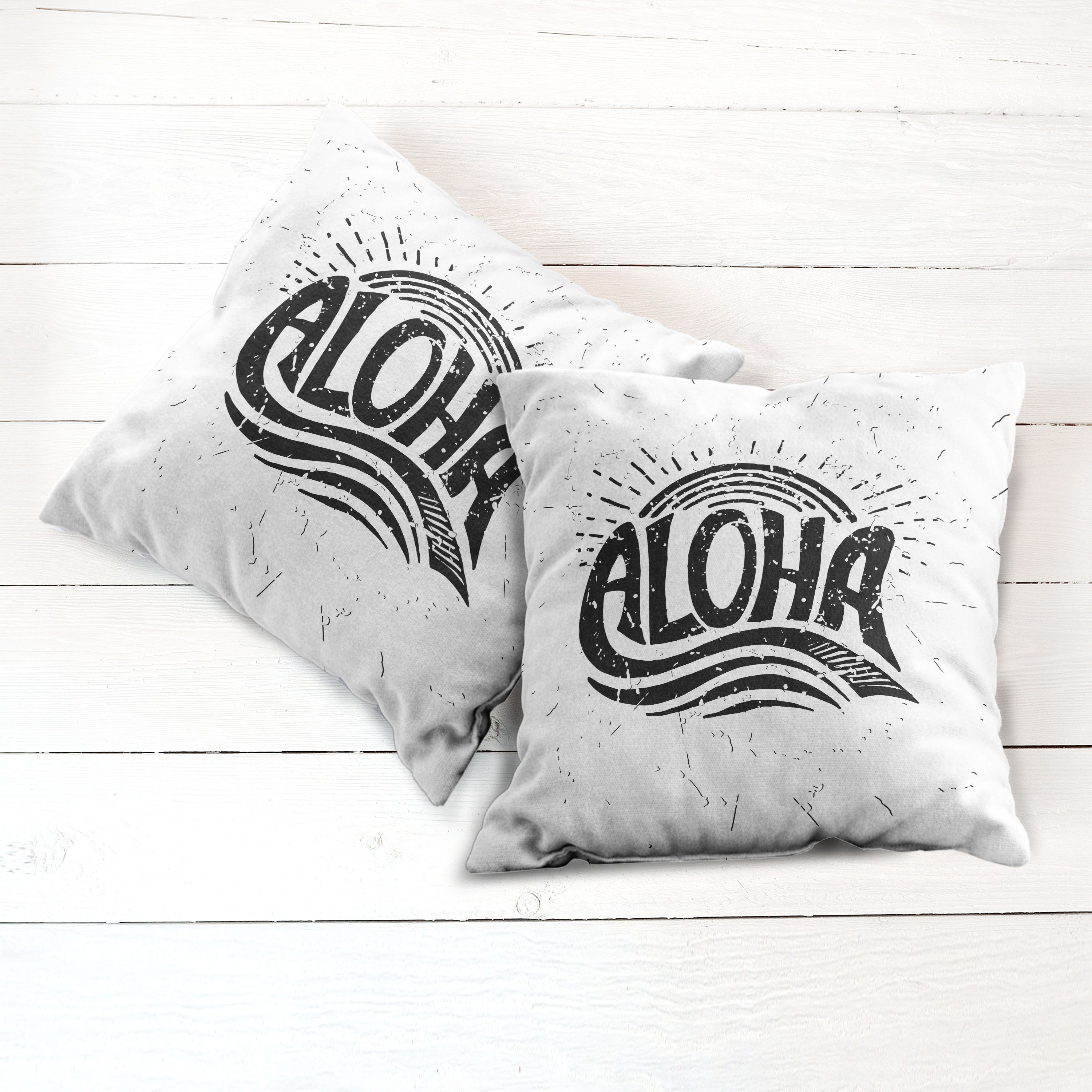 Kissenbezüge Stück), Aloha (2 Doppelseitiger Modern Kalligraphie Abakuhaus Digitaldruck, in Grunge Zeichnung Accent
