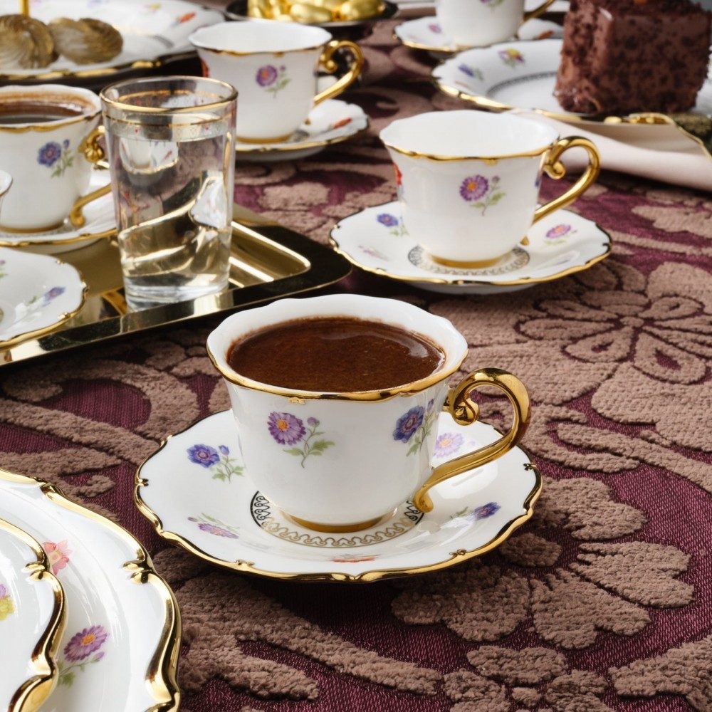 Karaca Kaffeeservice Karaca Royal Bone Diana 90ml Kaffeetasse mit Untertasse Set 6 Personen