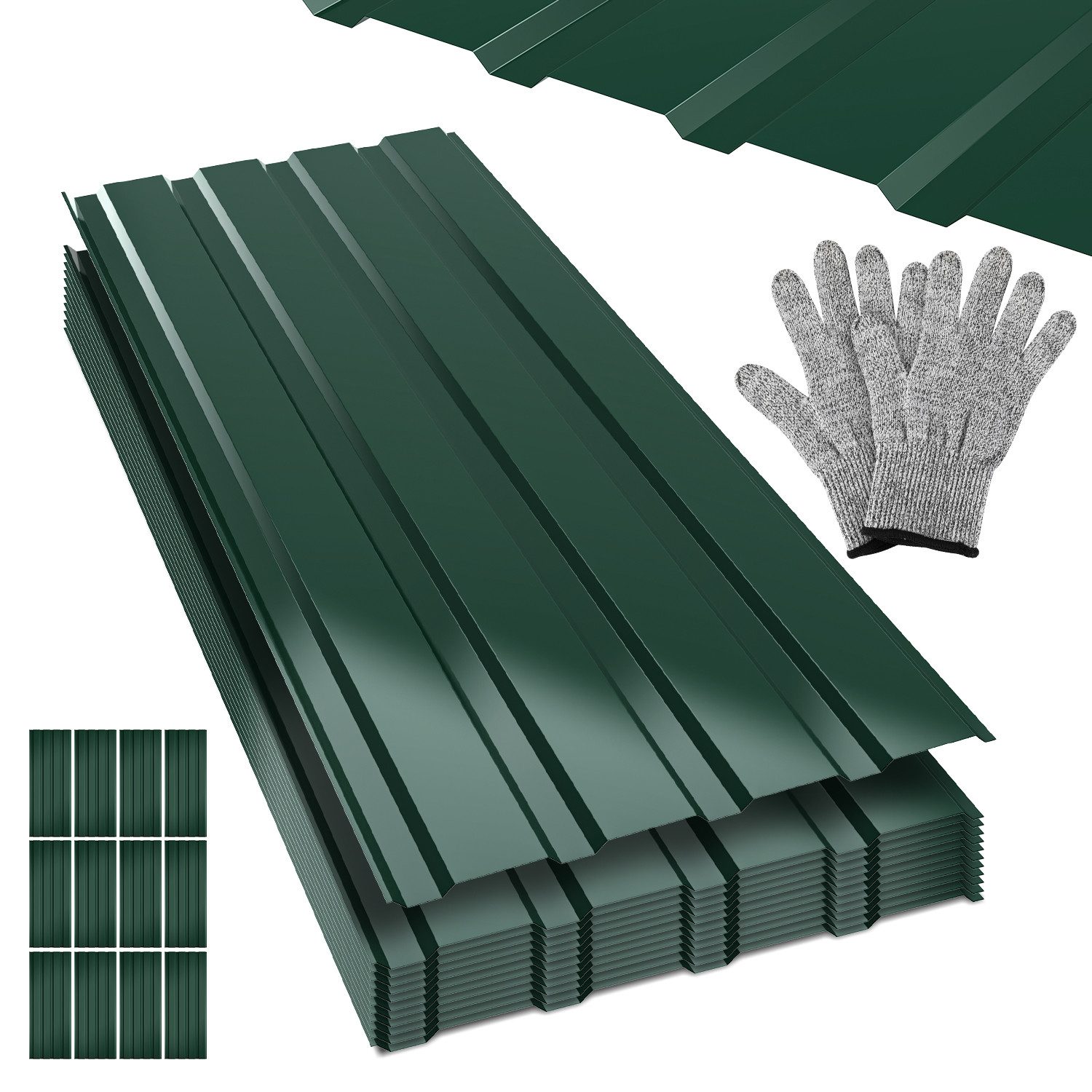 Clanmacy Trapezblech Trapezblech 12er Set Profilblech Trapezblech mit Handschuhe 6m², 115x45x0.3 mm (Set 12-St) UV-Schutz, Wasserfest, Wetterfest, Rostresistent, Korrosionsbeständig