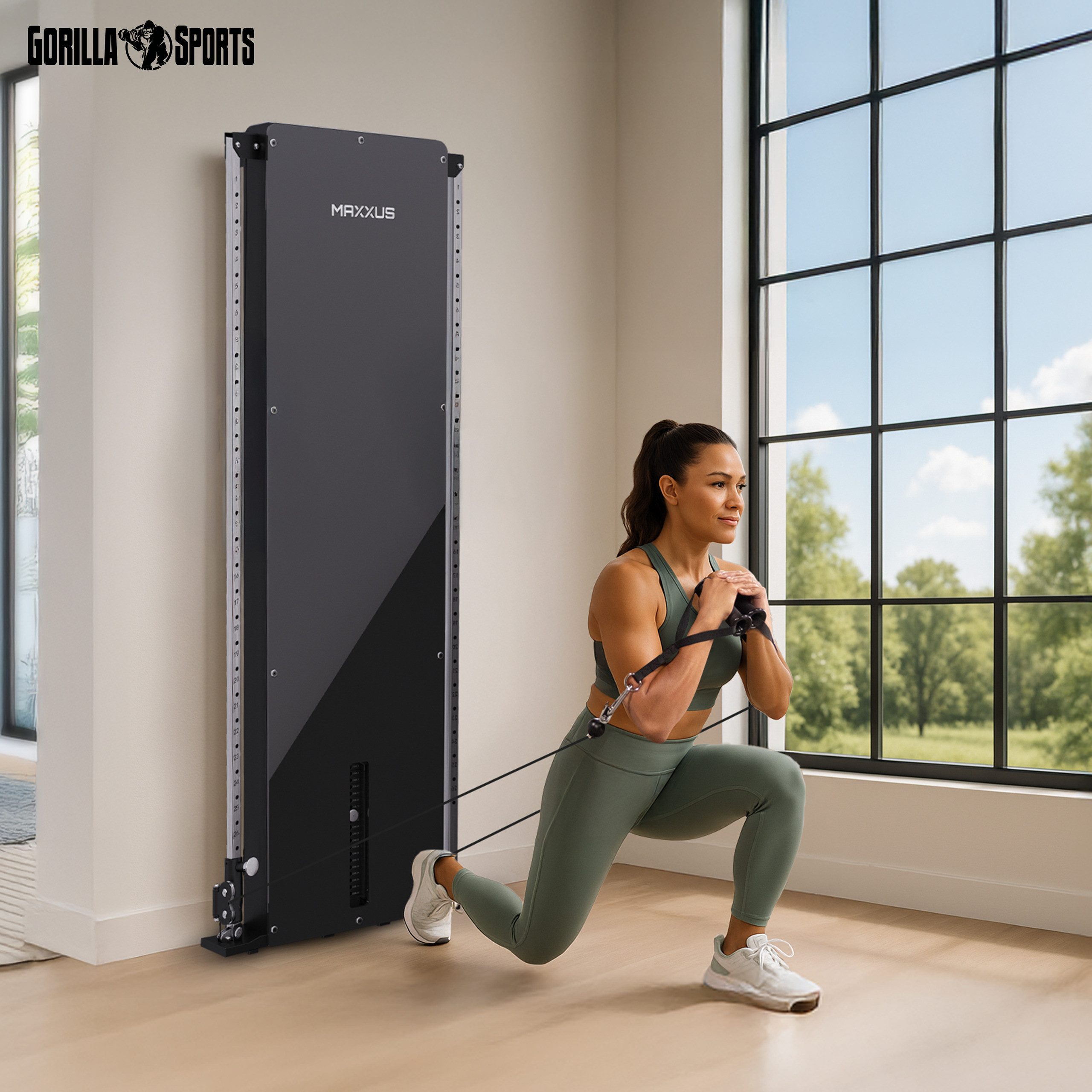 MAXXUS Kraftstation SmartGym H1 - Seilzug Turm, Kabelzug, Fitnessgerät, Kabelzug - Station, (1-tlg), Latzugstation Zuhause, Wandmontage, Doppelzugeinheit, Gewichtsplatten