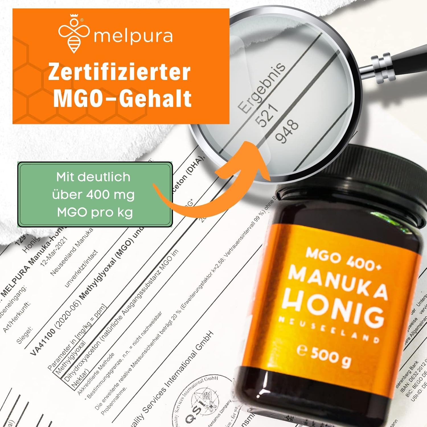 MELPURA Honig Manuka-Honig MGO 400+ 500g aus Neuseeland, 500 g, 1 St. – Bild 4 von 5