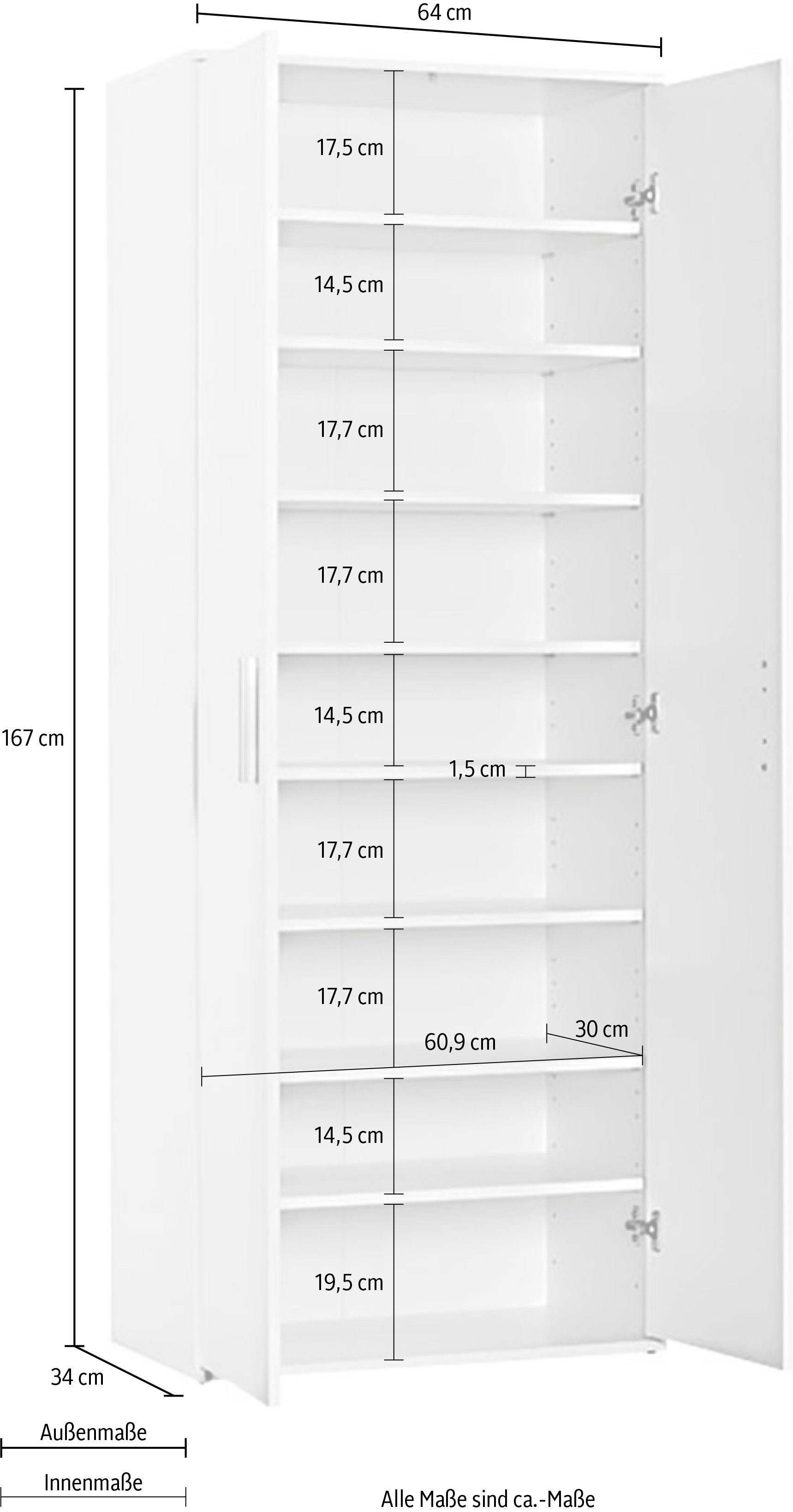 64cm, Breite Schuhschrank Procontour | Einlegeböden mit weiß weiß Clara