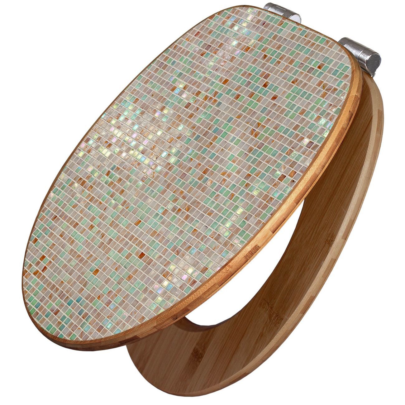 banjado WC-Sitz aus Bambus mit Absenkautomatik Motiv Grüne Fliesen (umweltfreundliches Material, integrierte Absenkautomatik), 45,8 x 37,5 x 5 cm