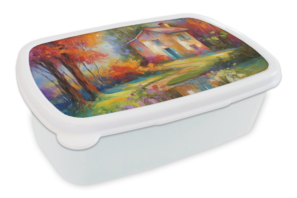 MuchoWow Lunchbox Landschaft - weiß und Brotbox Erwachsene, für (2-tlg), Ölgemälde Brotdose, Kunst, Farbenfroh - Jungs Mädchen für - Kinder Kunststoff, und
