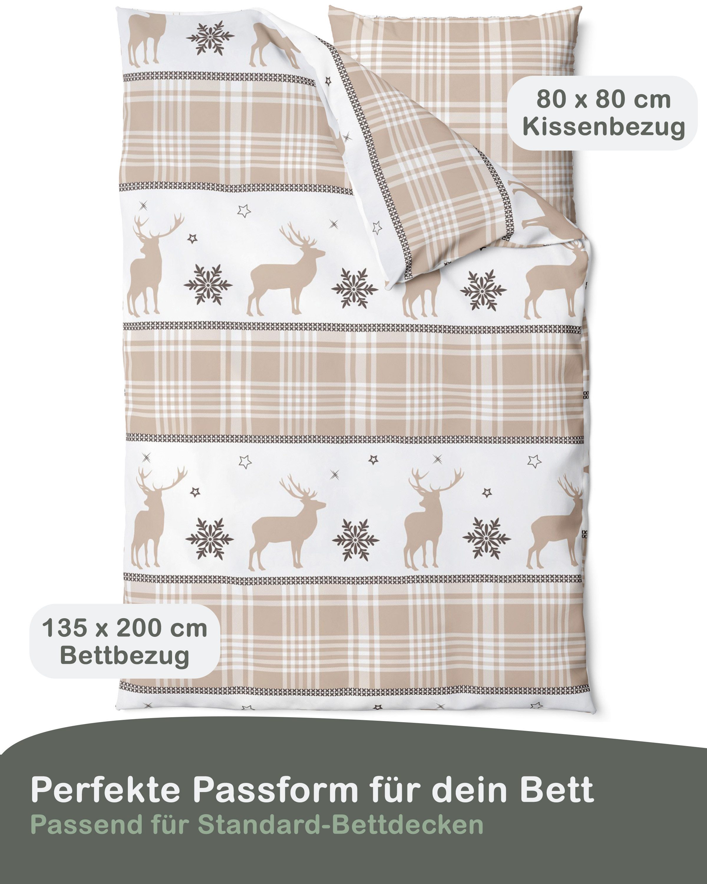 LINKHOFF Bettwäsche Biber Bettwäsche 135x200cm Christmas Sand Creme - 100% günstig online kaufen