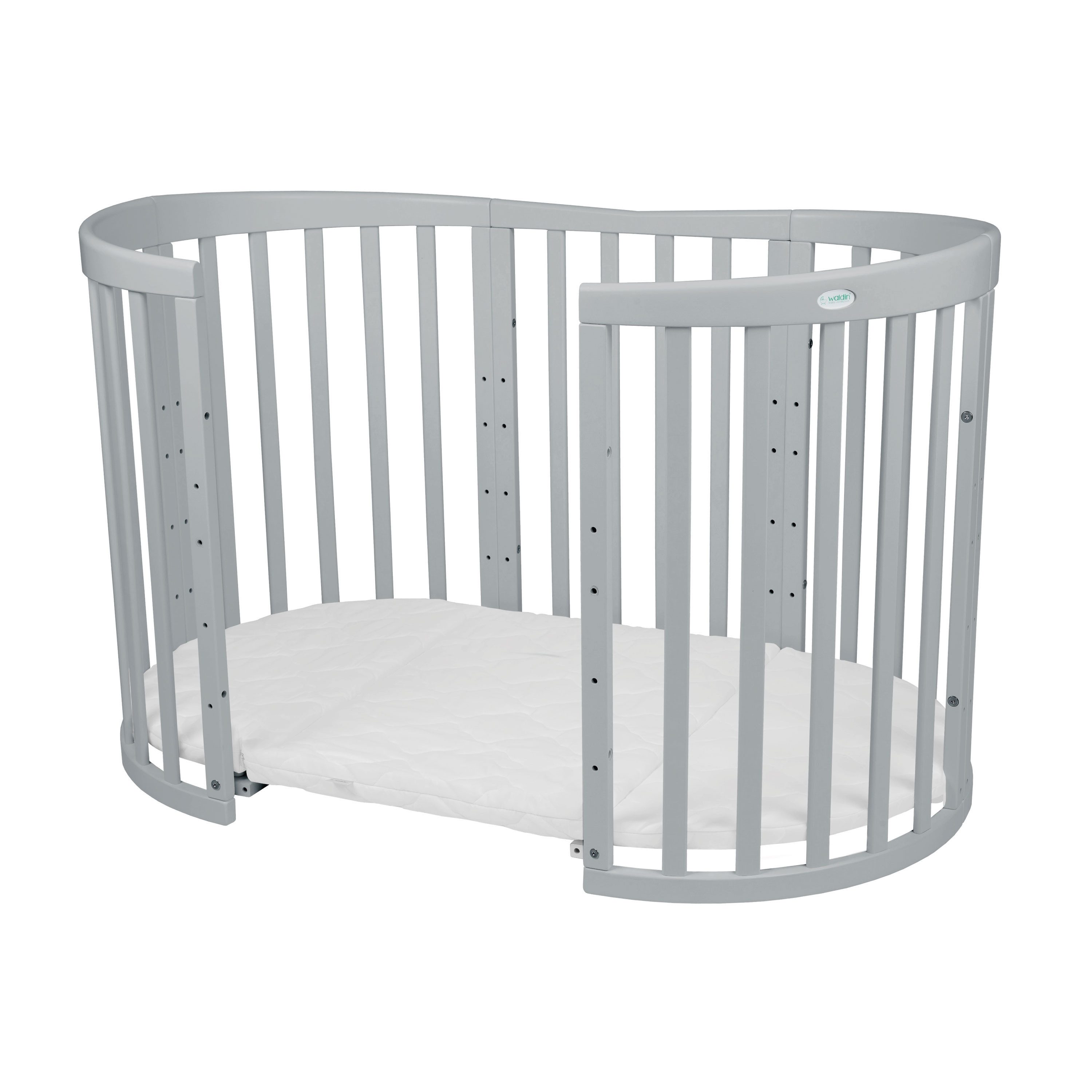 Waldin Babybett Mobiles Babybett OWAL aus Holz 7in1 mit Matratze, mitwachsend