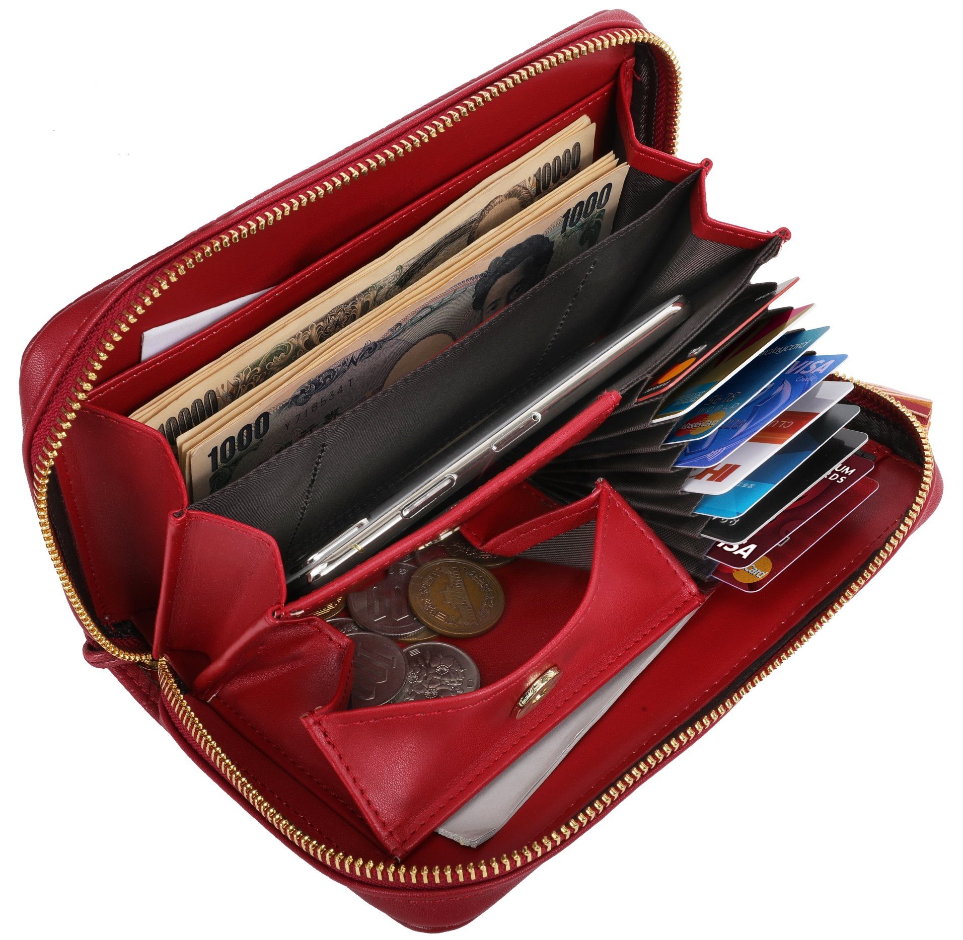 REDOM Geldbörse Damen Handytasche Portemonnaie Handtasche 4 Slim RFID-Schutz Portmonee 12 mit 20 Wallet, Ledergeldbörse Groß Rot x Kreditkartenetui, Lang NFC Leder Brieftasche x 9 mit Kartenhalter), Geldbeutel Kartenetui, Weich cm Kartenfächer, (Frauen Münzfach