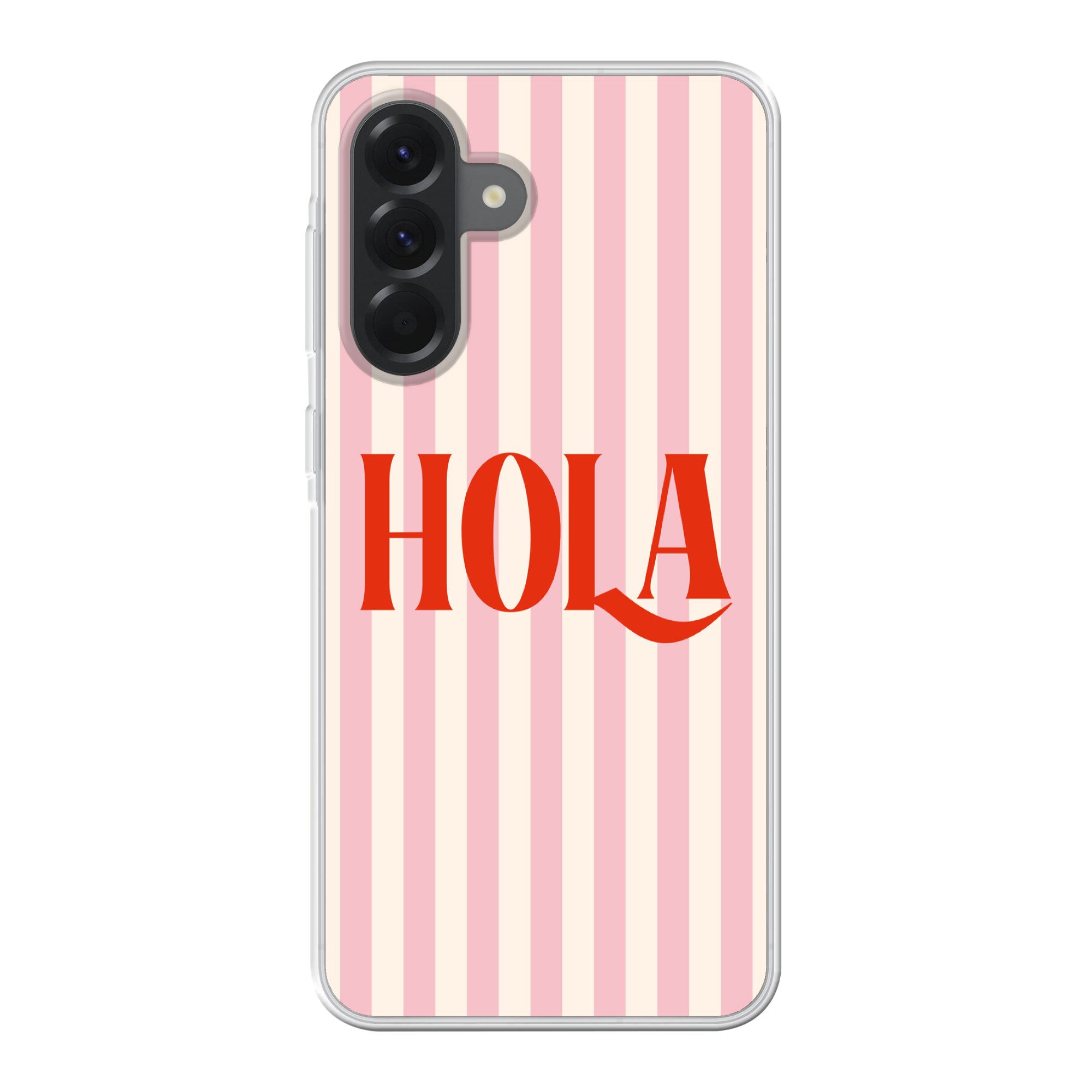 MuchoWow Handyhülle für Samsung Galaxy A56 Hola - Zitat - Streifen - Pastell - Rosa - Rot, Phone Case, Silikon, Schutzhülle Dünn