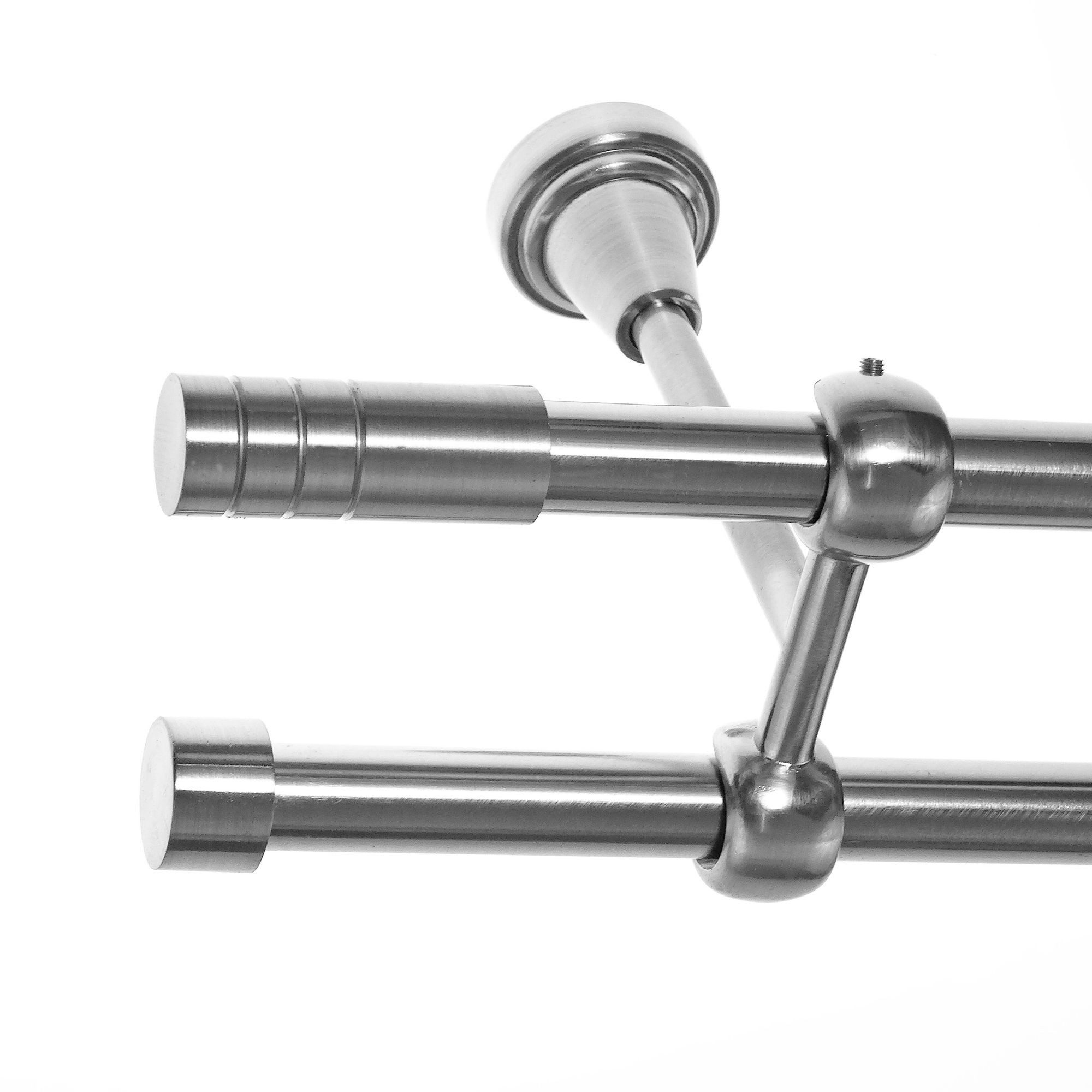 BASIT Gardinenstange Rohr Edelstahloptik 16 mm mit Deckenträgern 200 cm E28, Ø 16 mm, 2-läufig, verschraubt, Metall, D21 200 cm E28 Zylinder