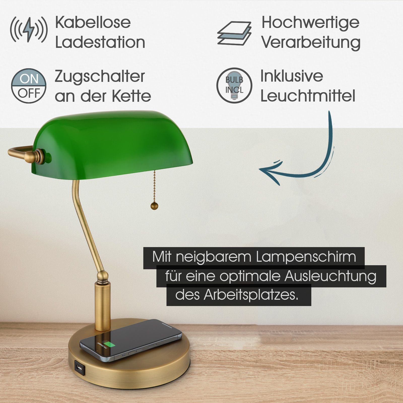 Tischleuchte Tischlampe Wohnzimmer LED Tischleuchte Messing 2er Set Banker Lampe