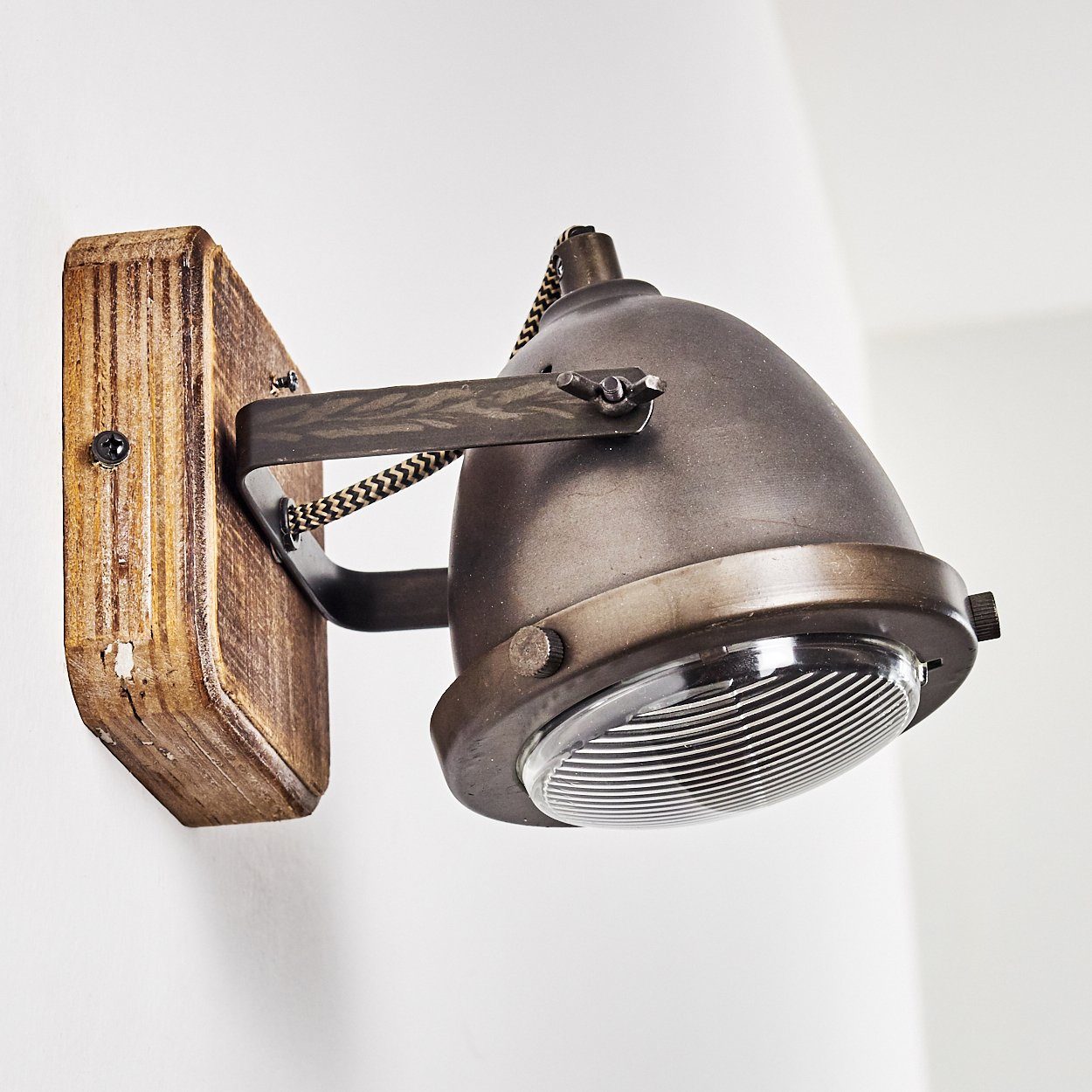 hofstein Wandleuchte »Gavi« dimmbare Wandlampe Lampenschirm Metall/Holz Retro-Design 1xGU10, ohne aus Leuchtmittel, Braun, Wandspot dreh-/schwenkbar, in im