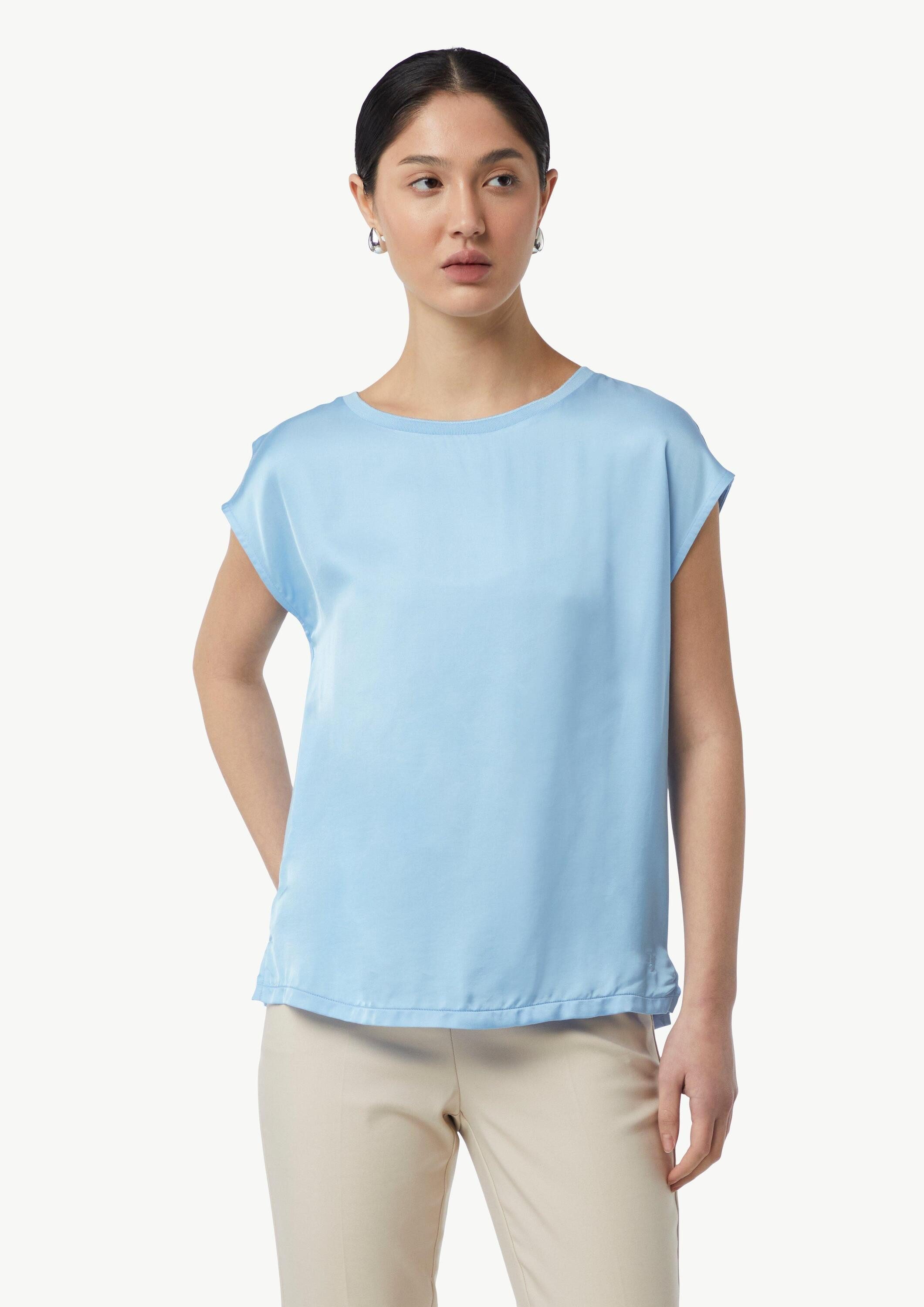 comma Kurzarmshirt T-Shirt Blusenshirt mit Satin-Front