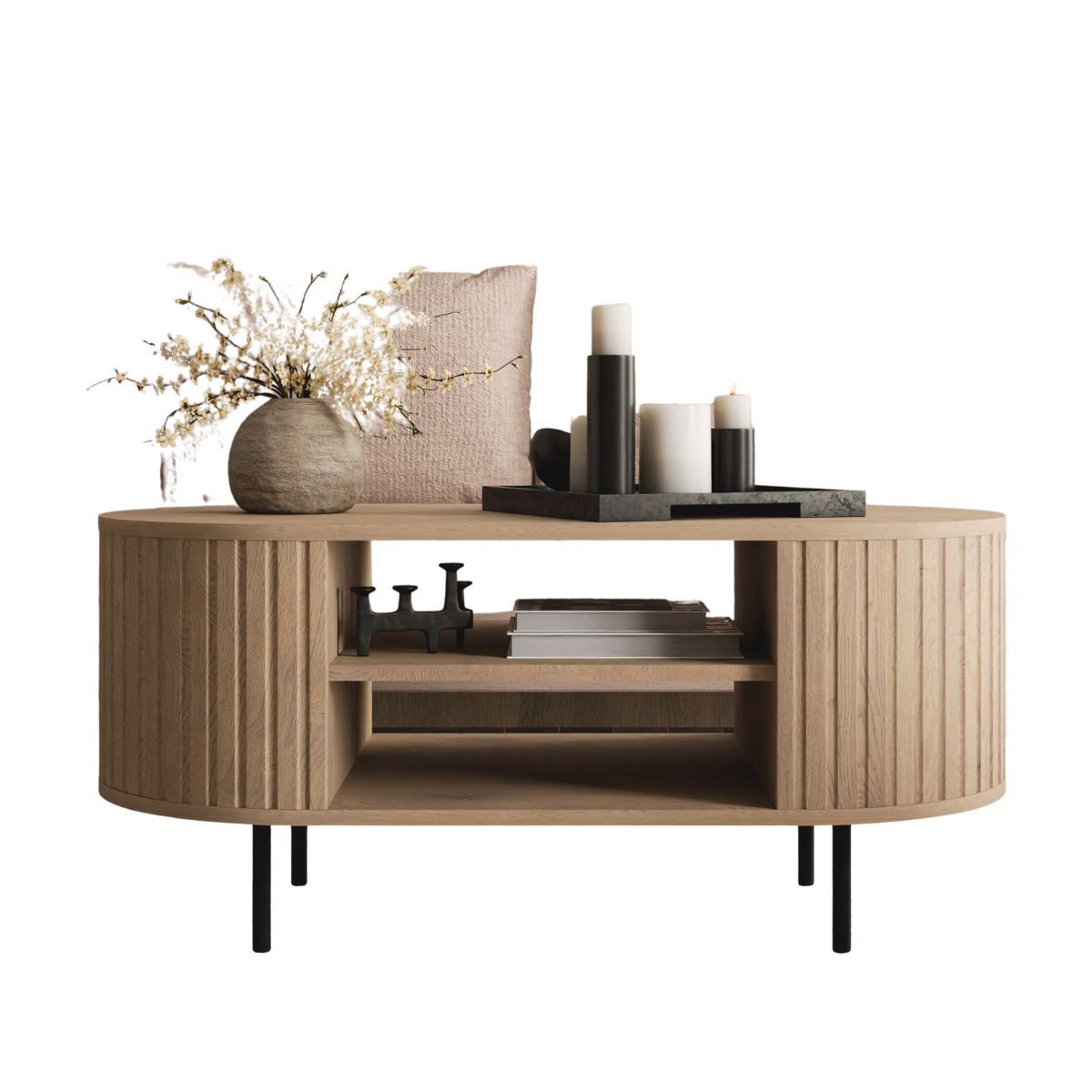 Compleo Couchtisch mit Regalen, Kaffeetisch, OVI Eiche cremona oder Beige günstig online kaufen