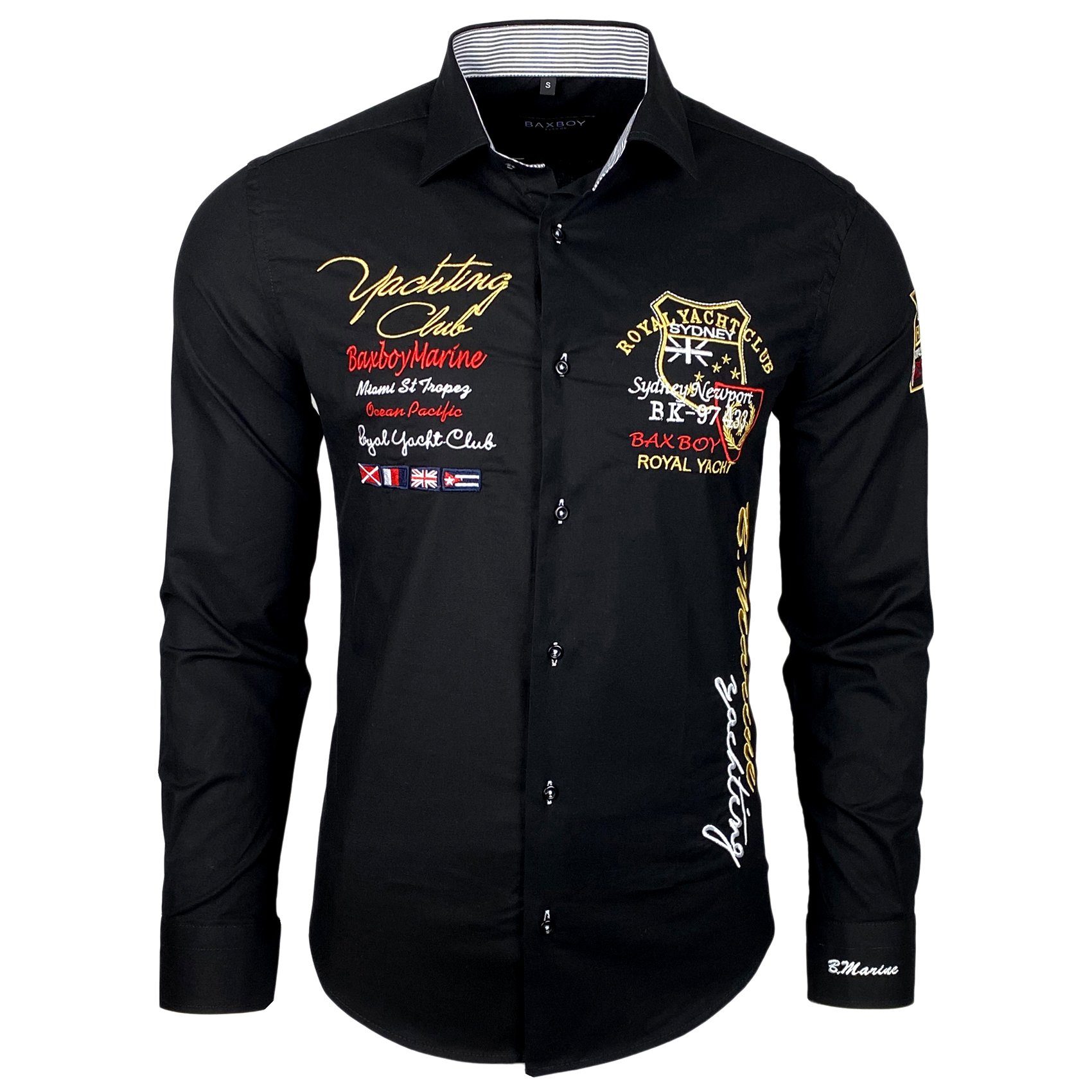 Baxboy Langarmhemd Baxboy Edel Dezent Herren Hemd Stickerei Hemden Kontrast Langarm B-508