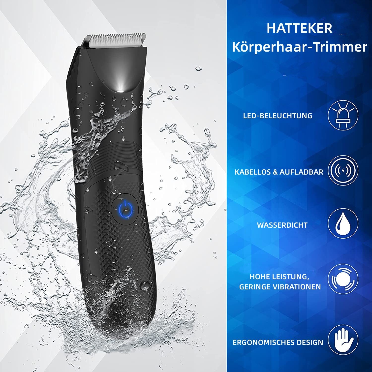 HATTEKER Körperrasierer RFC-8106, Körperpflege-Trimmer, Wasserdicht, für Damen & Herren
