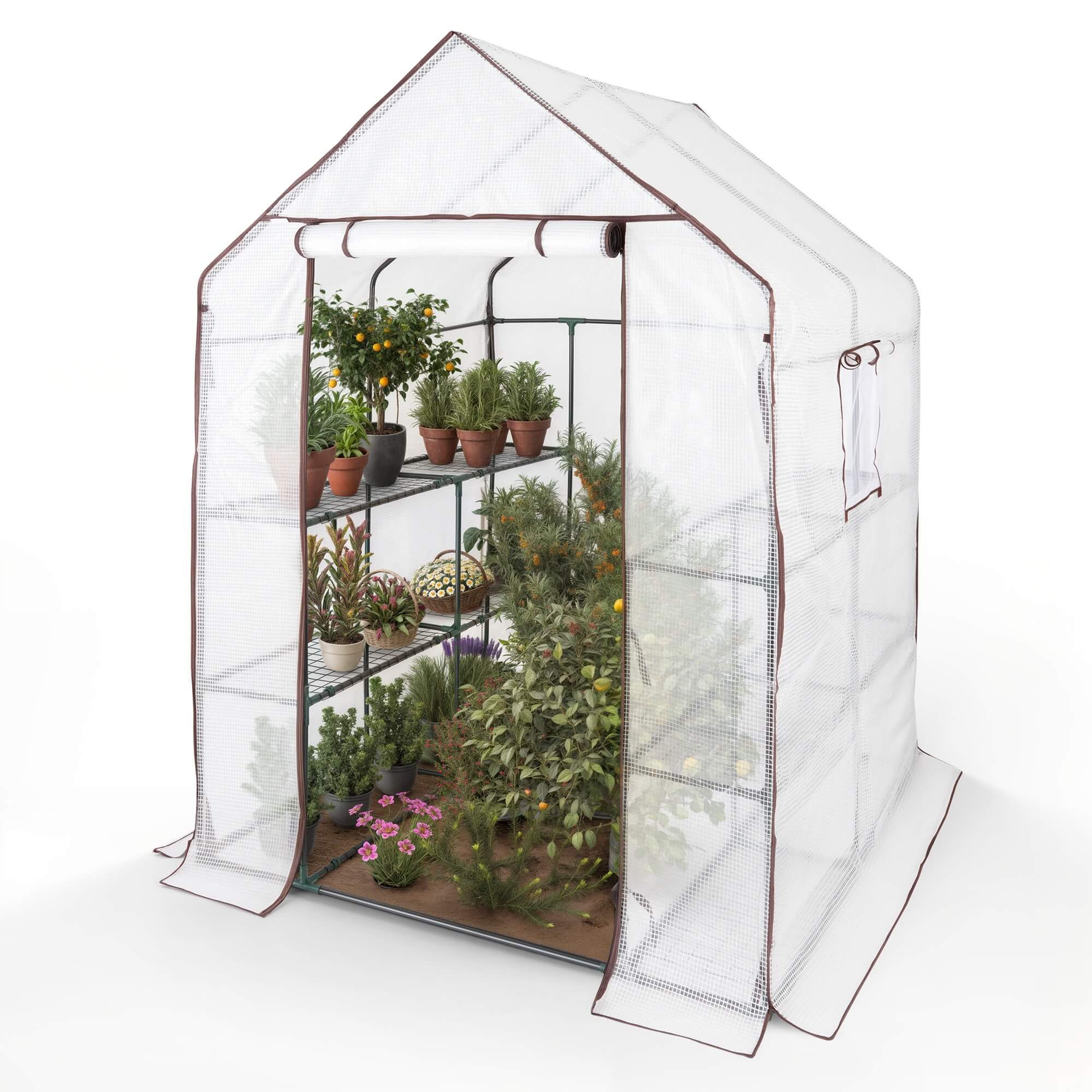 Arebos Foliengewächshaus Premium 3 Ebenen 143x143x195 cm, BxTxH: 143 x 143 x 195 cm, BxLxH: 143 x 195 x 195 cm, 1-St., Treibhaus Frühbeet