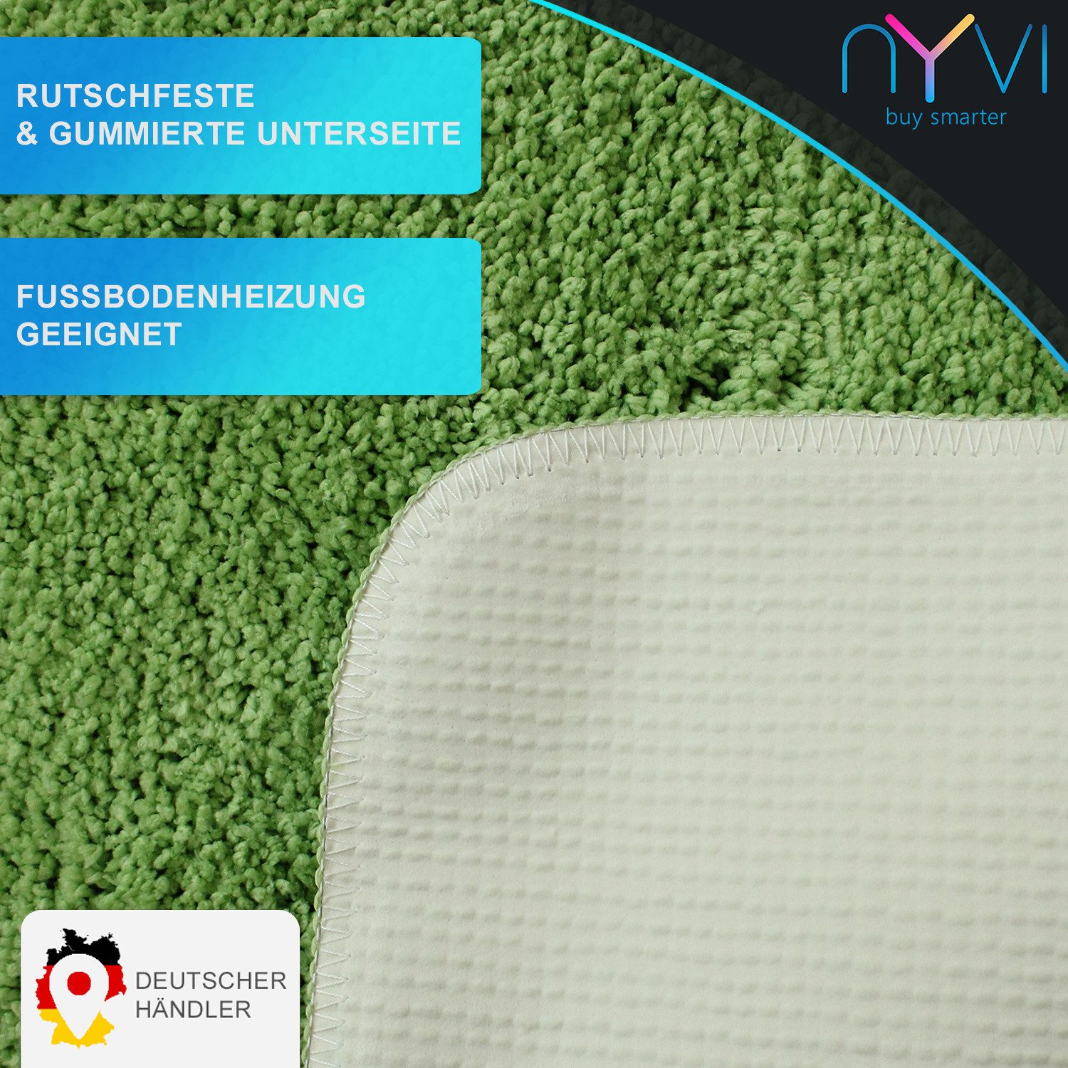 NYVI Badematte WC Vorleger mit Ausschnitt NYVISpa Lasalle Grün Toiletten Teppich, Höhe 20 mm, Polyester, Rutschfest, Saugstark, Schnell Trocknend, Fußbodenheizu – Bild 3 von 5