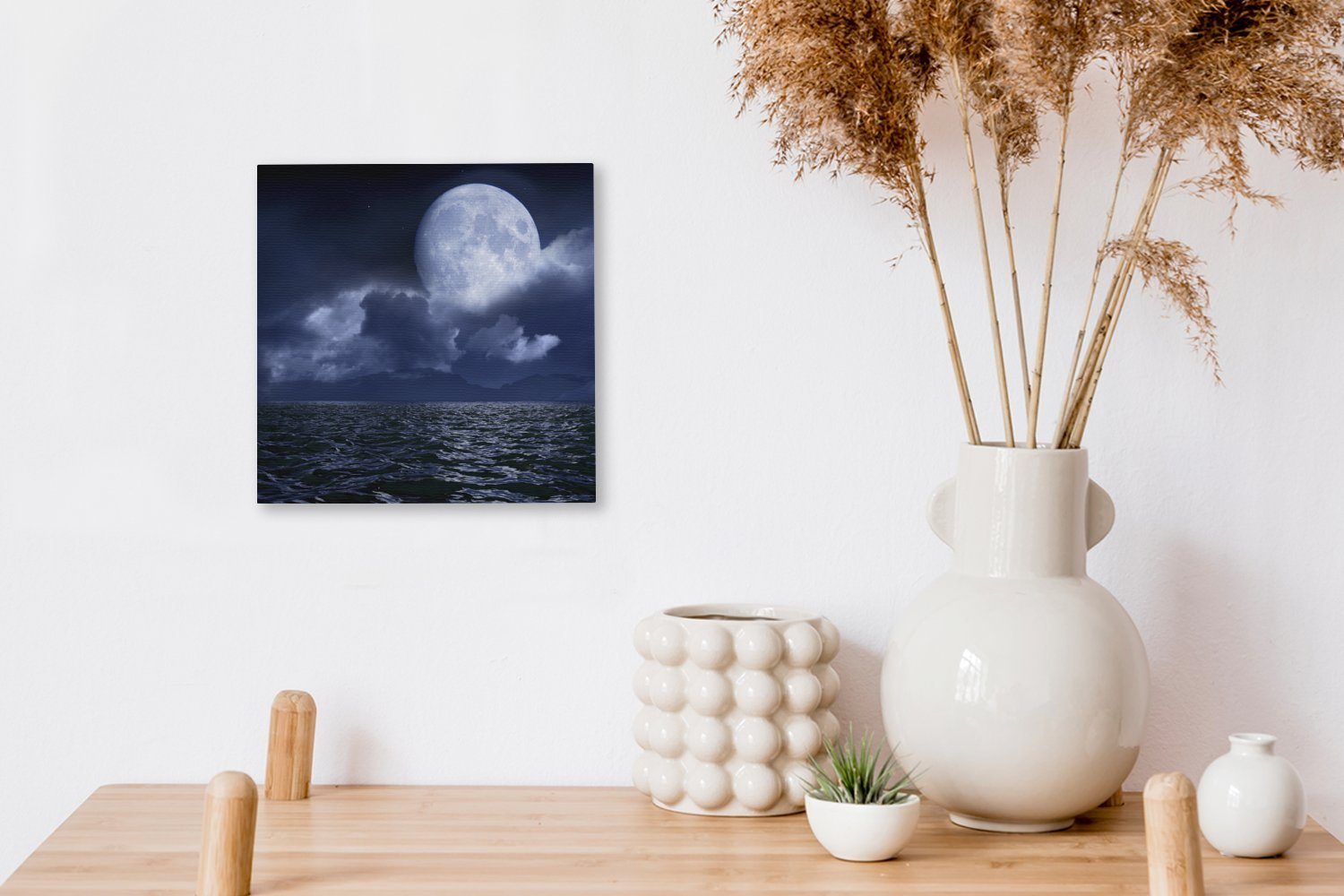 St), Bilder Wohnzimmer - für (1 Schlafzimmer Leinwand Mond - Horizont, Leinwandbild OneMillionCanvasses® Meer