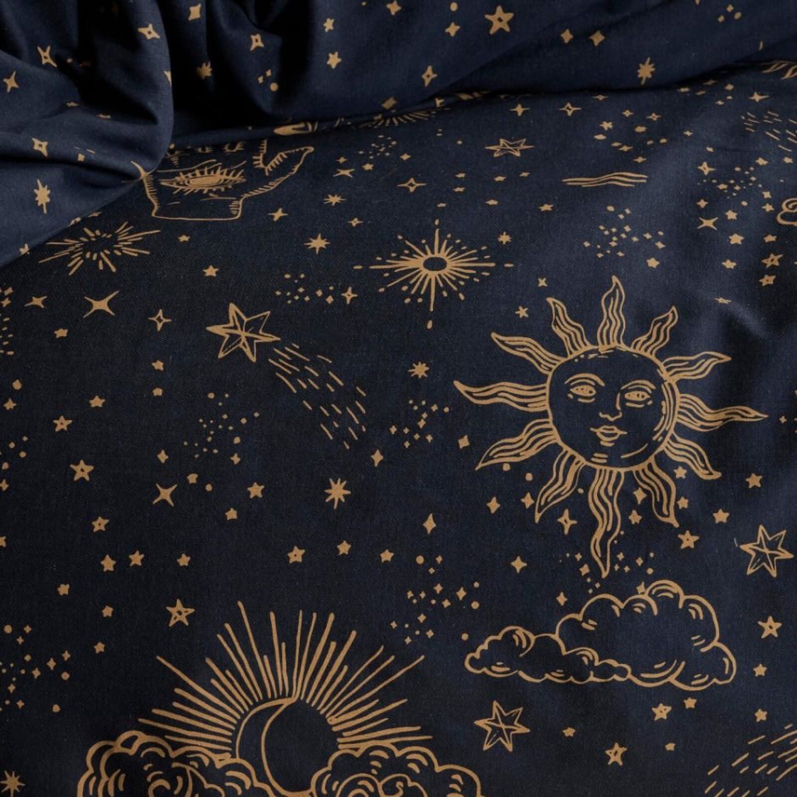 Essenza Bettwäsche That's the Spirit nightblue, Baumwolle, 2 teilig, Sonne, Mond, Sterne