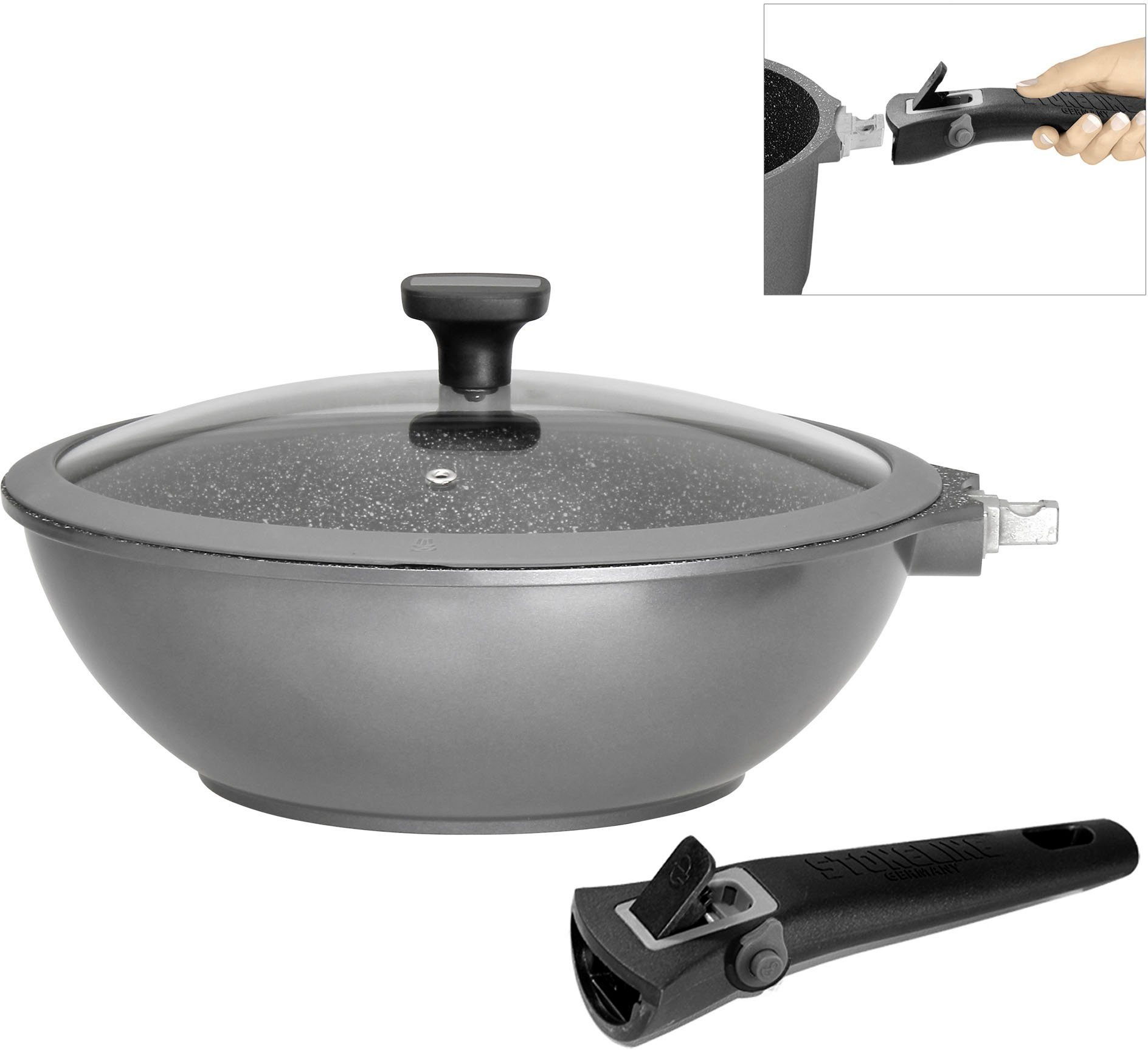 STONELINE Wok Imagination PLUS, Aluminiumguss, einzigartige Steinpartikel-Beschichtung, Ø 30 cm, Induktion