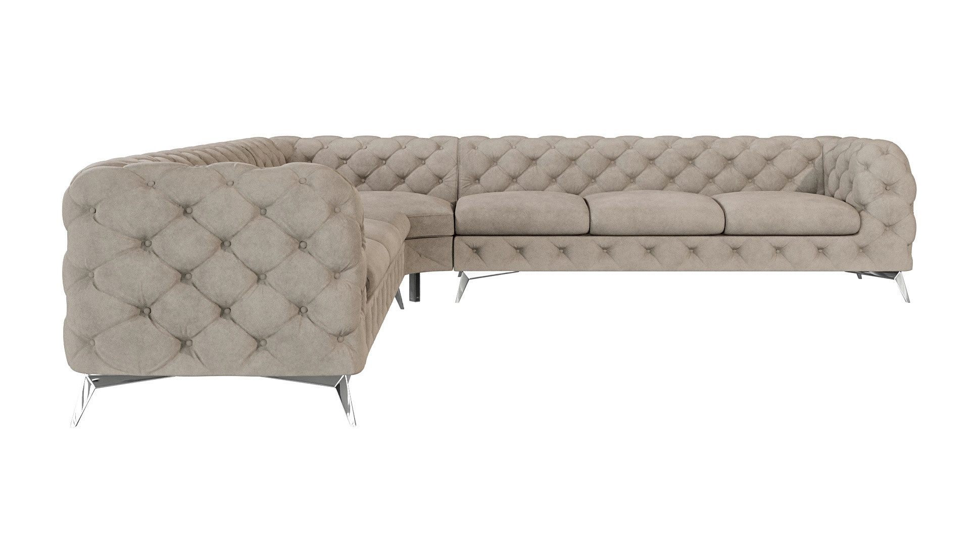 S-Style Möbel Ecksofa Kalina, Chesterfield mit silbernen Metall Füßen, mit Wellenfederung