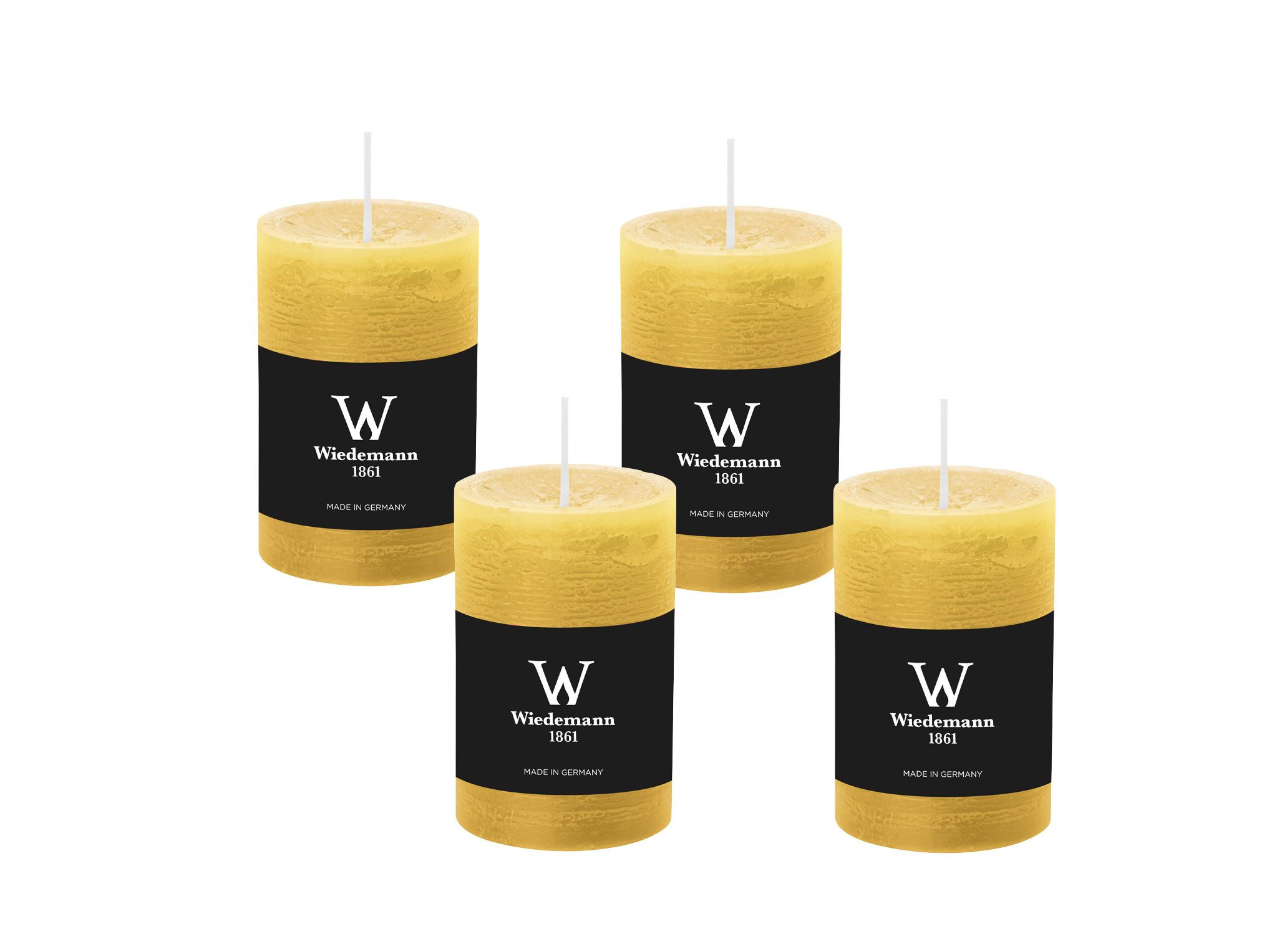 Wiedemann Kerzen Rustic-Kerze Rustik Marble Kerzen (durchgefärbt) Dotter-Gelb 190 x 100 mm, 4er Set