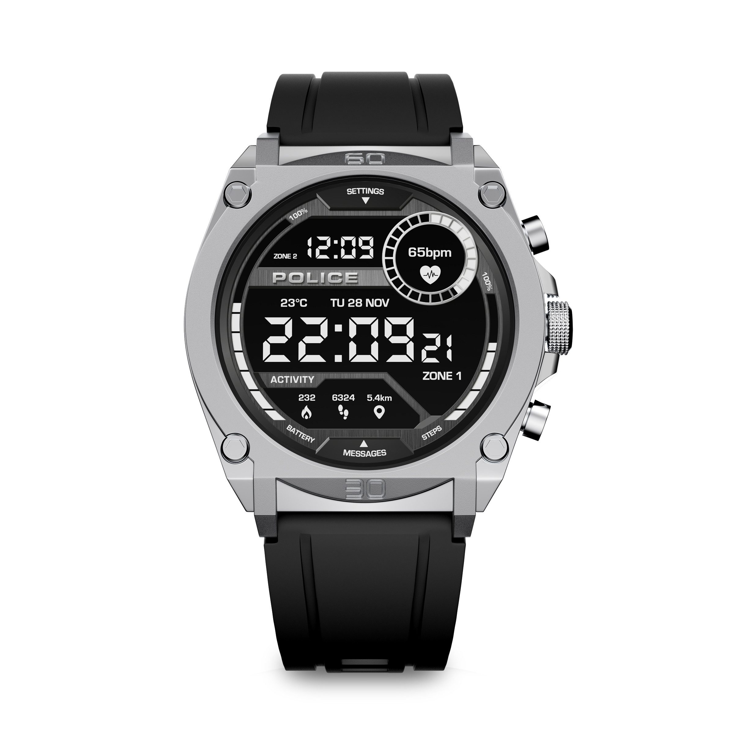 Police Digitaluhr My.Avatar PEIUN0000101, Armbanduhr, Herrenuhr, Silikonarmband, digital, Tag, Wochentag, Monat