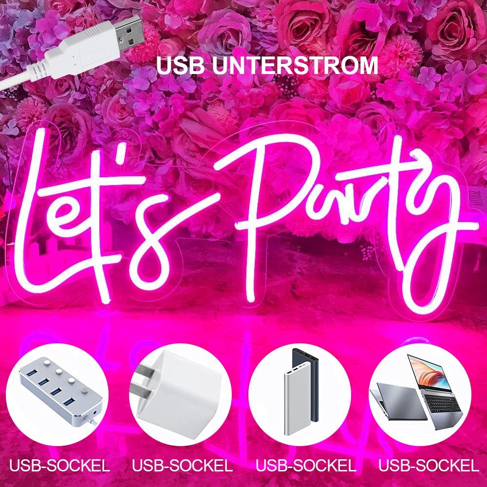 LED Let's Neonlicht, Wanddeko USB, Hochzeit, für Geburtstag Dekolicht Schlafzimmer Rosa Party Rosnek mit Party, Schalter,