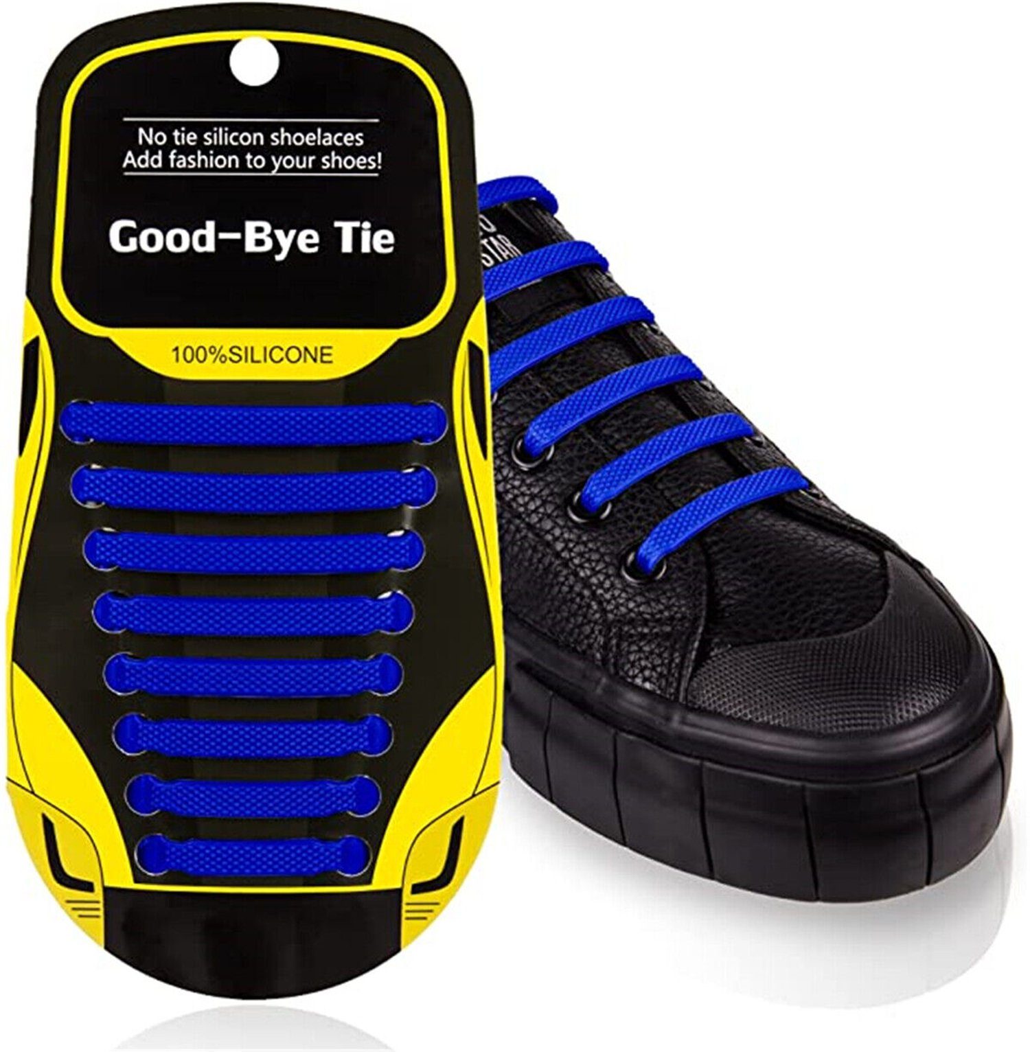 Olotos Schnürsenkel ohne Elastische Blau elastische Gummi Wasserdichte Silikon und für Schleifenlose, Erwachsene Schuhbänder Flache Kinder Binden Schnürsenkel