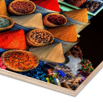 Posterlounge Holzbild HADYPHOTO, Orientalische Gewürze in Marrakesch, Küche Orientalisches Flair Fotografie