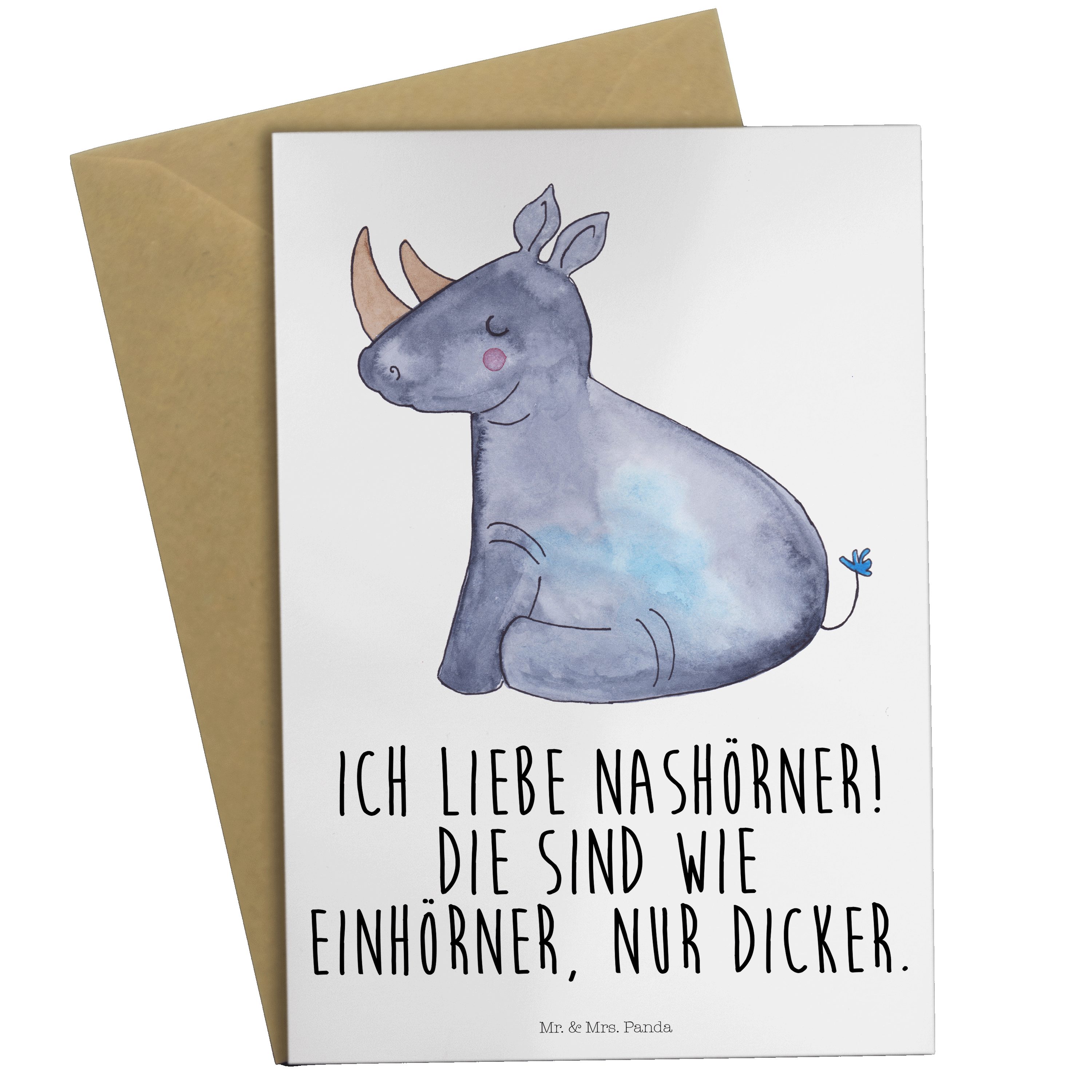 Mr. & Mrs. Panda Grußkarte Einhorn Nashorn - Weiß - Geschenk, Einladungskarte, Unicorn, Glitzer