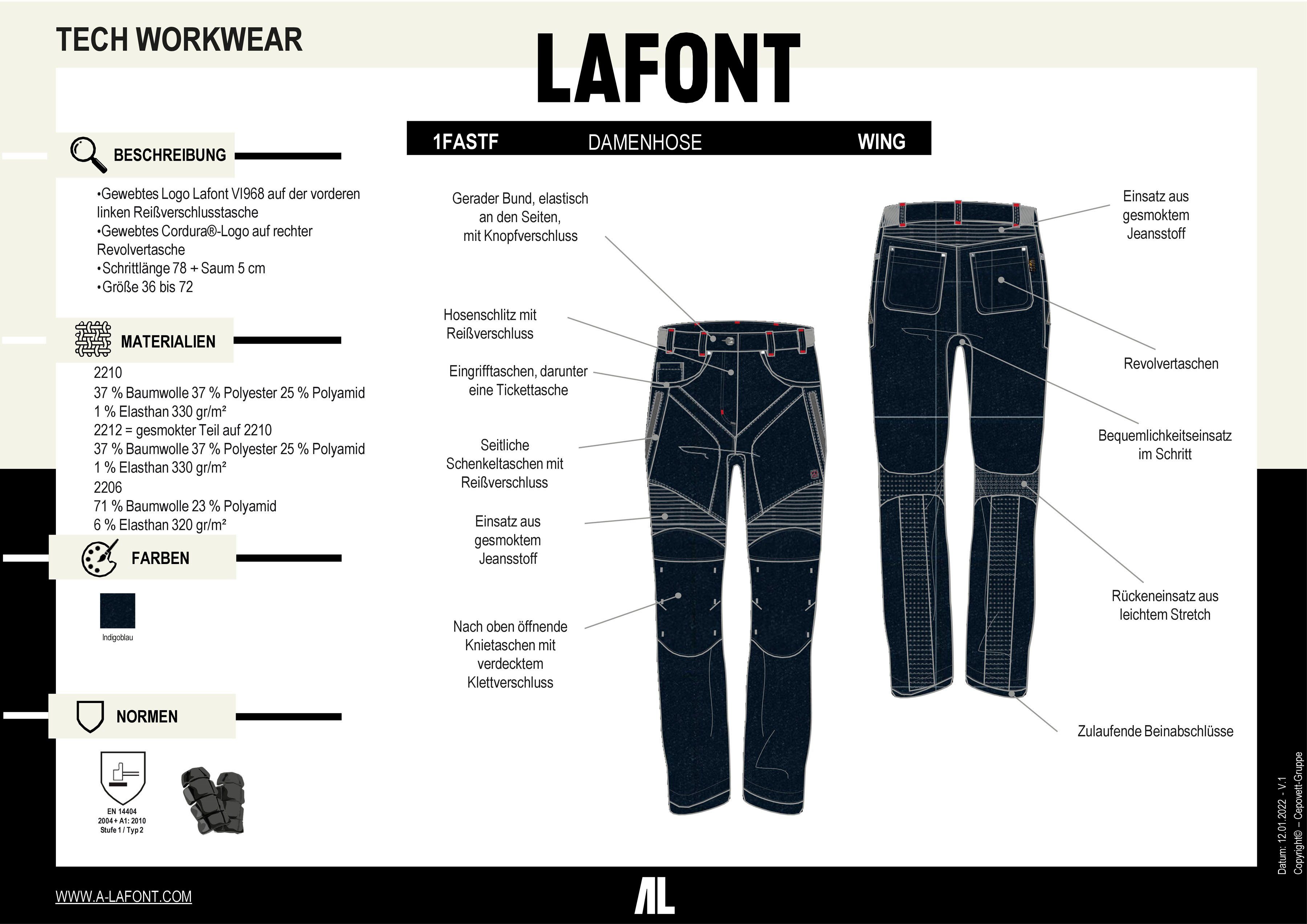 Lafont Elastischer Damen-Jeans Arbeitsbundhose "Wing" Einsätze aus Stretch Bund,