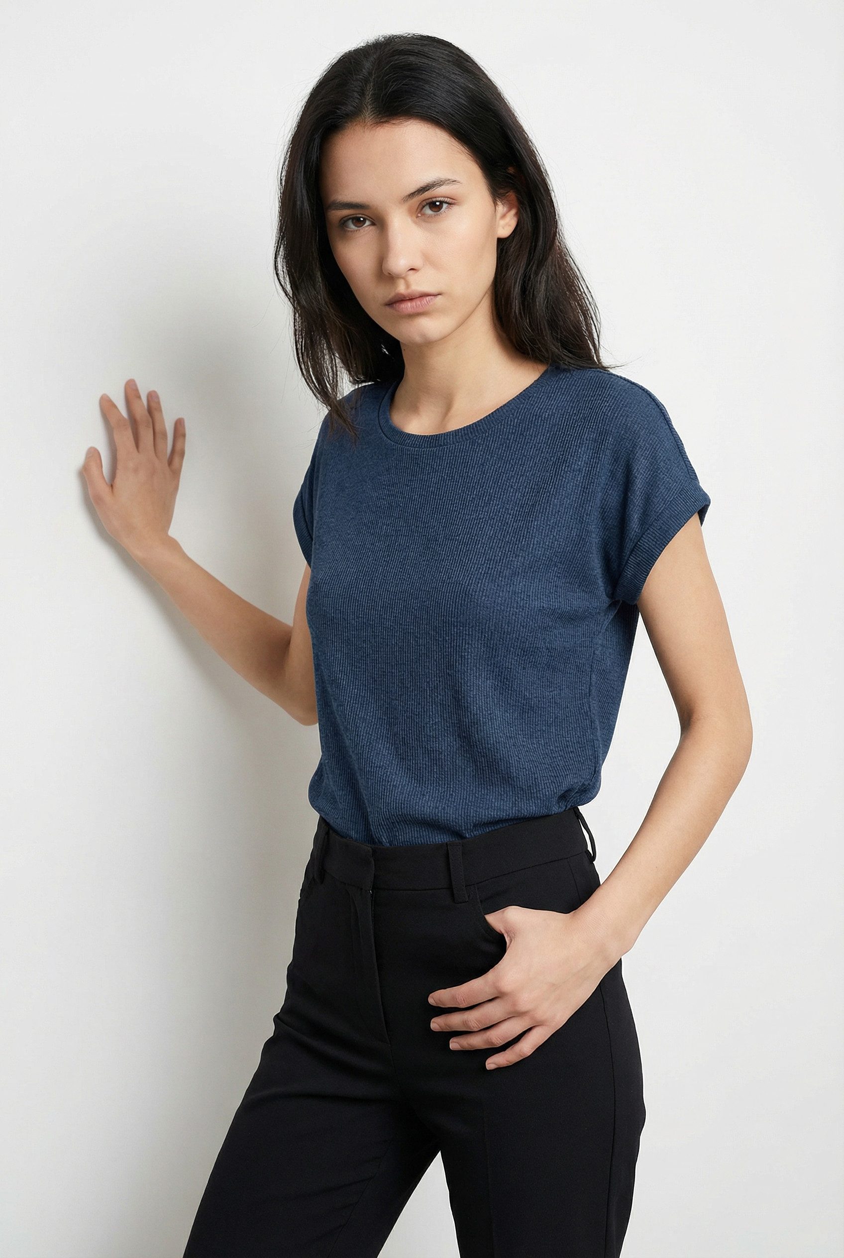 Vero Moda Kurzarmpullover VMBRIANNA SS O-NECK PULLOVER BOO REP mit überschnittenen Schultern mit Umschlagsaum