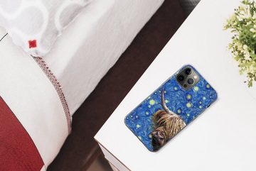 MuchoWow Handyhülle Sternennacht - Van Gogh - Schottischer Highlander, Handyhülle Apple iPhone 13 Pro, Smartphone-Bumper, Print, Handy