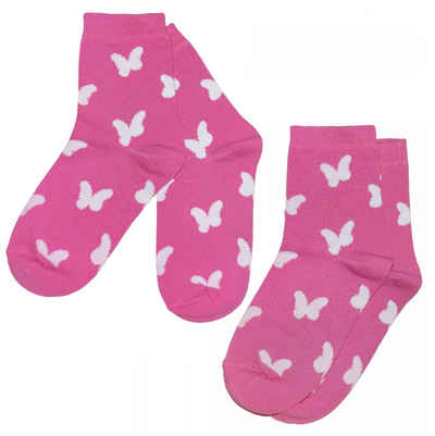 WERI SPEZIALS Strumpfhersteller GmbH Basicsocken Kinder Socken 2-er Pack für Mädchen >>Schmetterlinge<< aus Baumwolle (Set) 2er-Pack