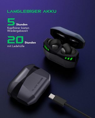 Black Shark Bluetooth 5.2 Kabellos mit 35ms Extrem Geringer Latenz IPX5Wasserdicht In-Ear-Kopfhörer (Erlebe Gaming ohne Verzögerungen mit dem extrem geringen 35ms Gaming-Modus, mit Premium-Sound, Bluetooth 5.2, 10-mm-Treiber, 4 Hyperclear Mics)
