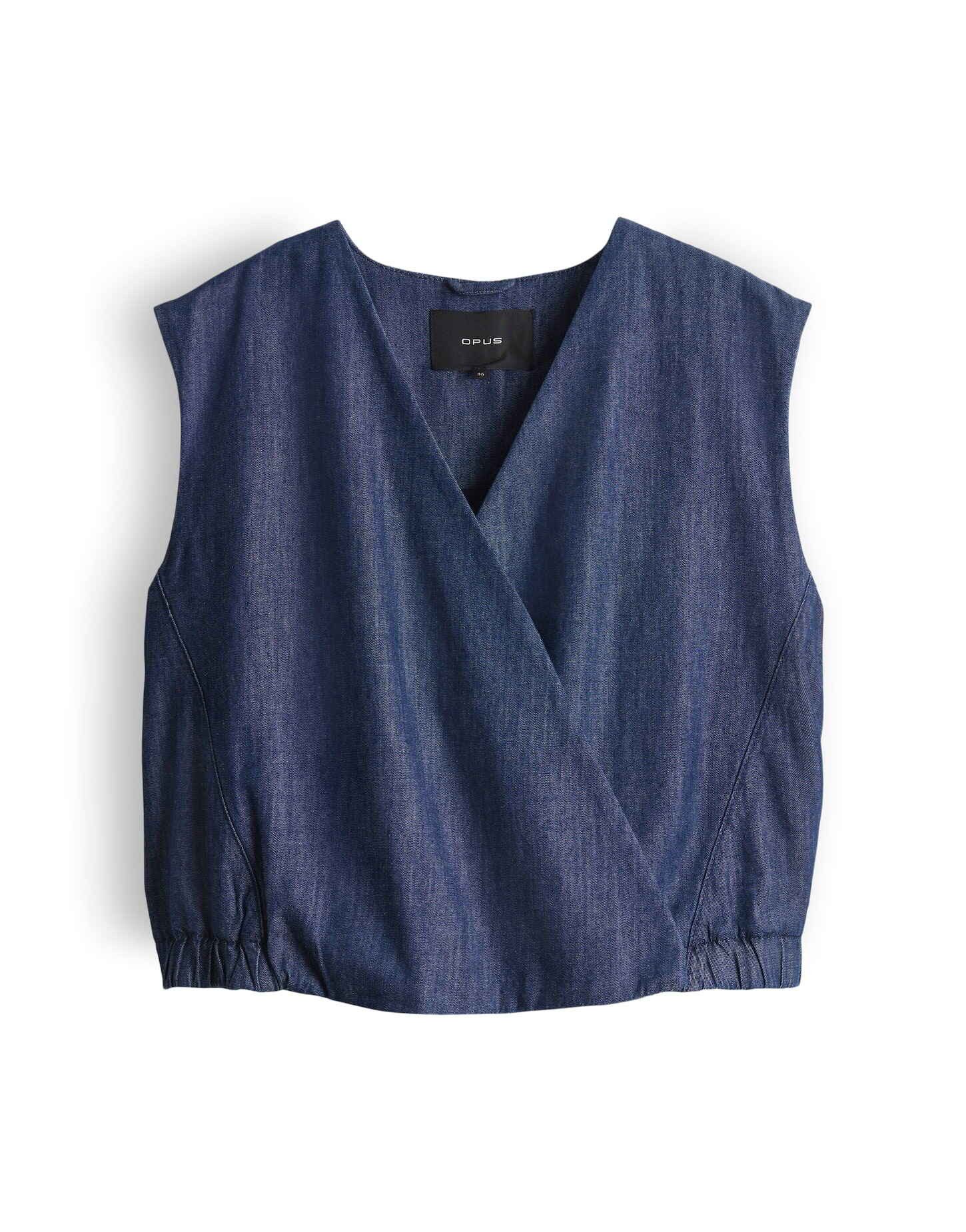 OPUS Anzugweste Wiona aus weichem Chambray Denim Wickeleffekt auf der Front, Rinsed Waschung, weicher Griff
