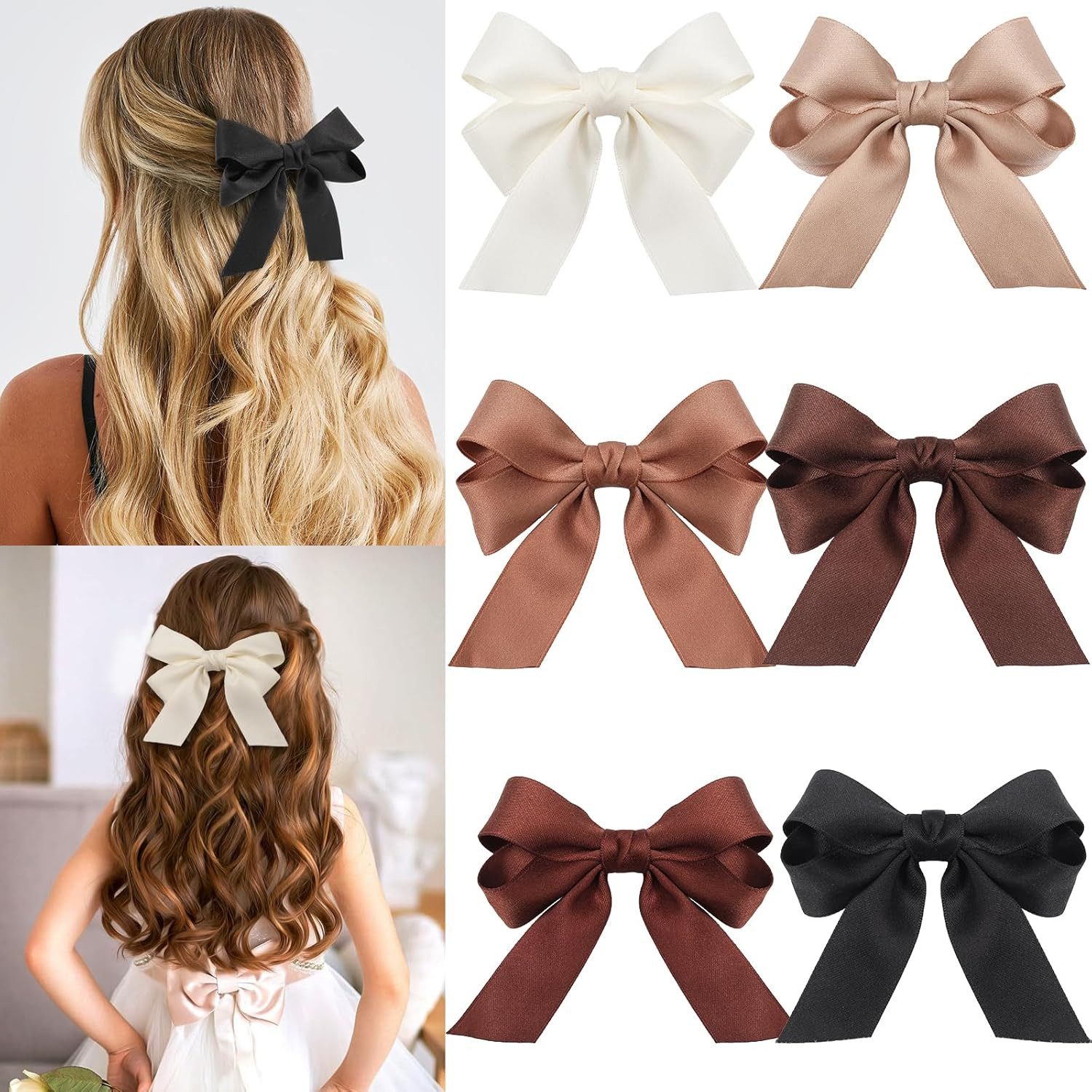 Zaewry Haarspange 6 Stück Kleine Haarschleifen, Weiche Satin Schleife Clips für Damen, 6-tlg.