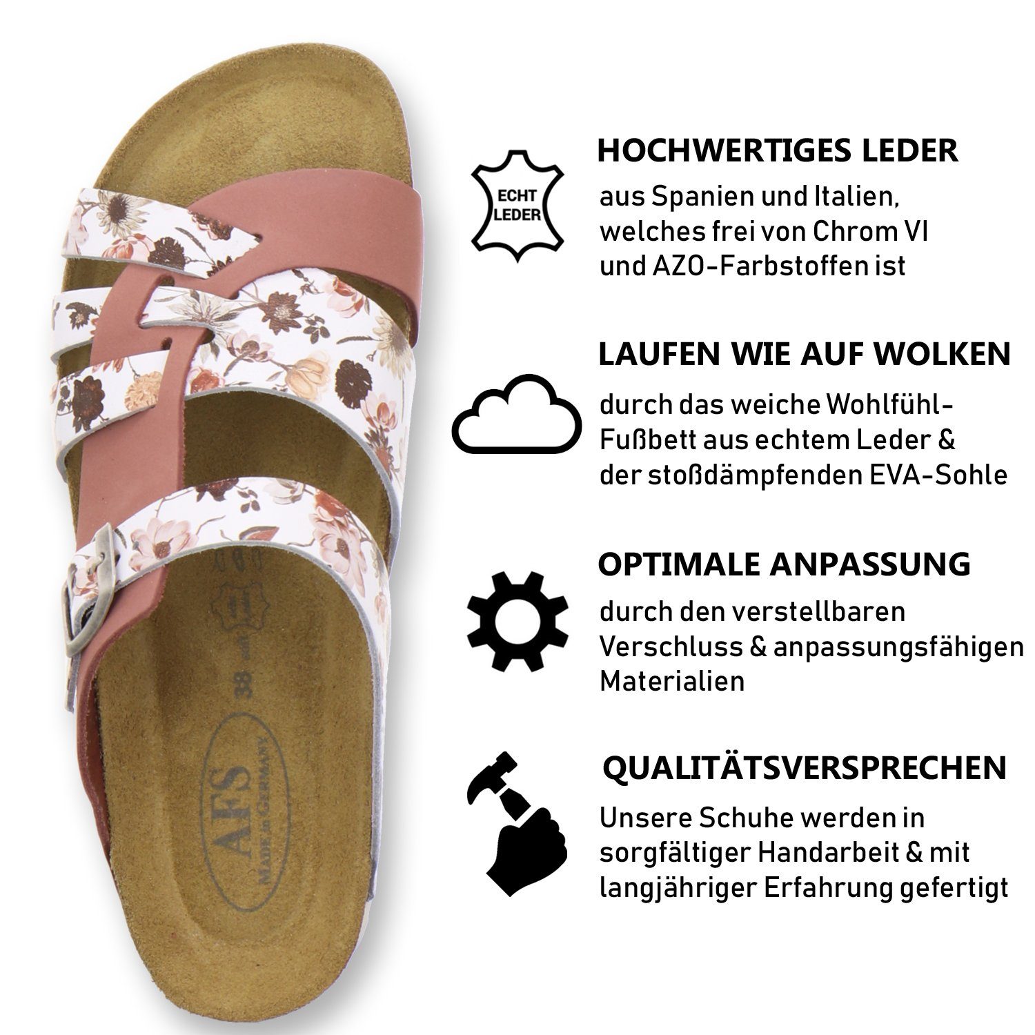 Made in Germany AFS-Schuhe 2122 Damen Pantoletten aus echtem Leder hochwertige Hausschuhe für Frauen mit Eva-Sohle 