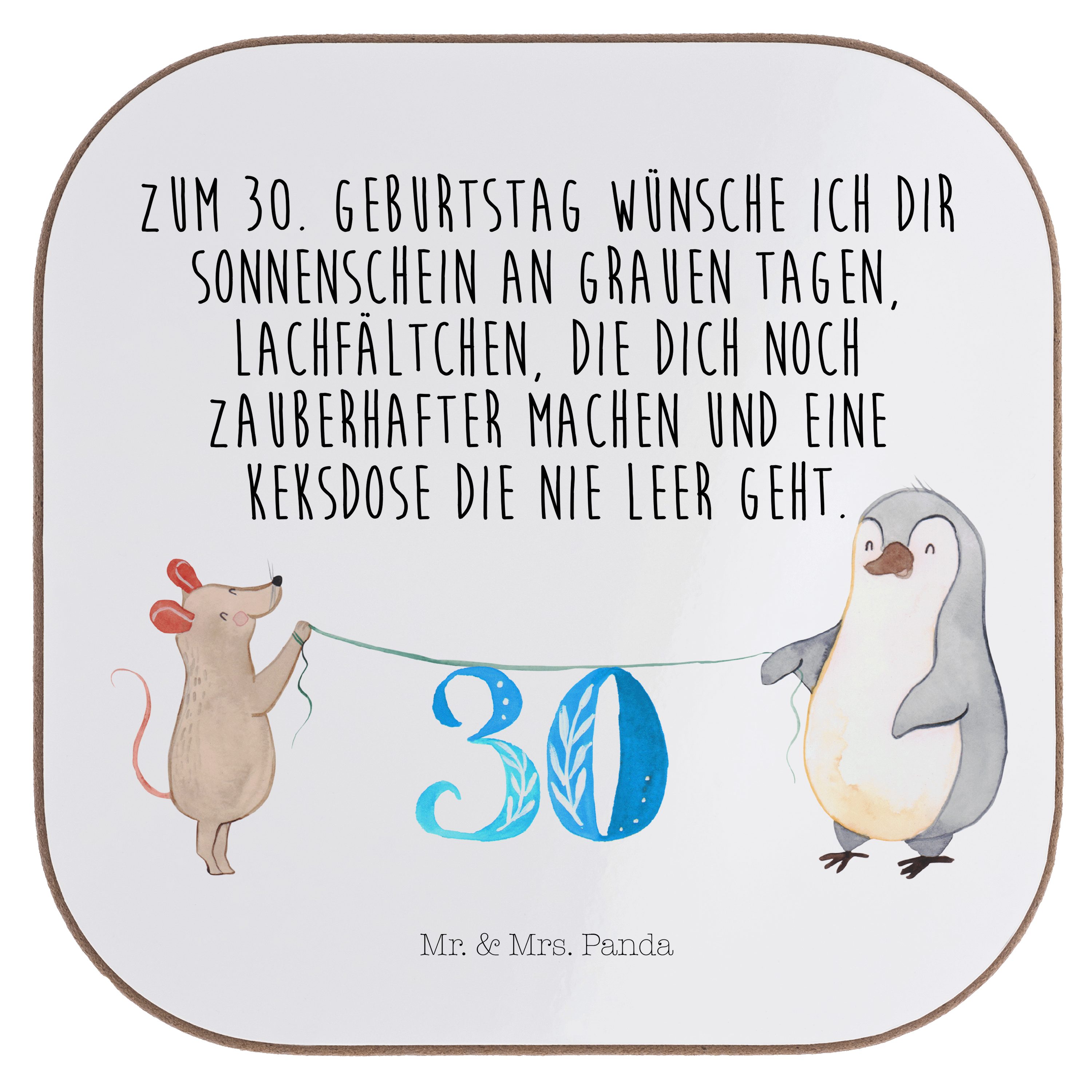 Mr. & Mrs. Panda Getränkeuntersetzer 30. Geburtstag Maus Pinguin - Weiß - Geschenk, Getränkeuntersetzer, U, 1-tlg.