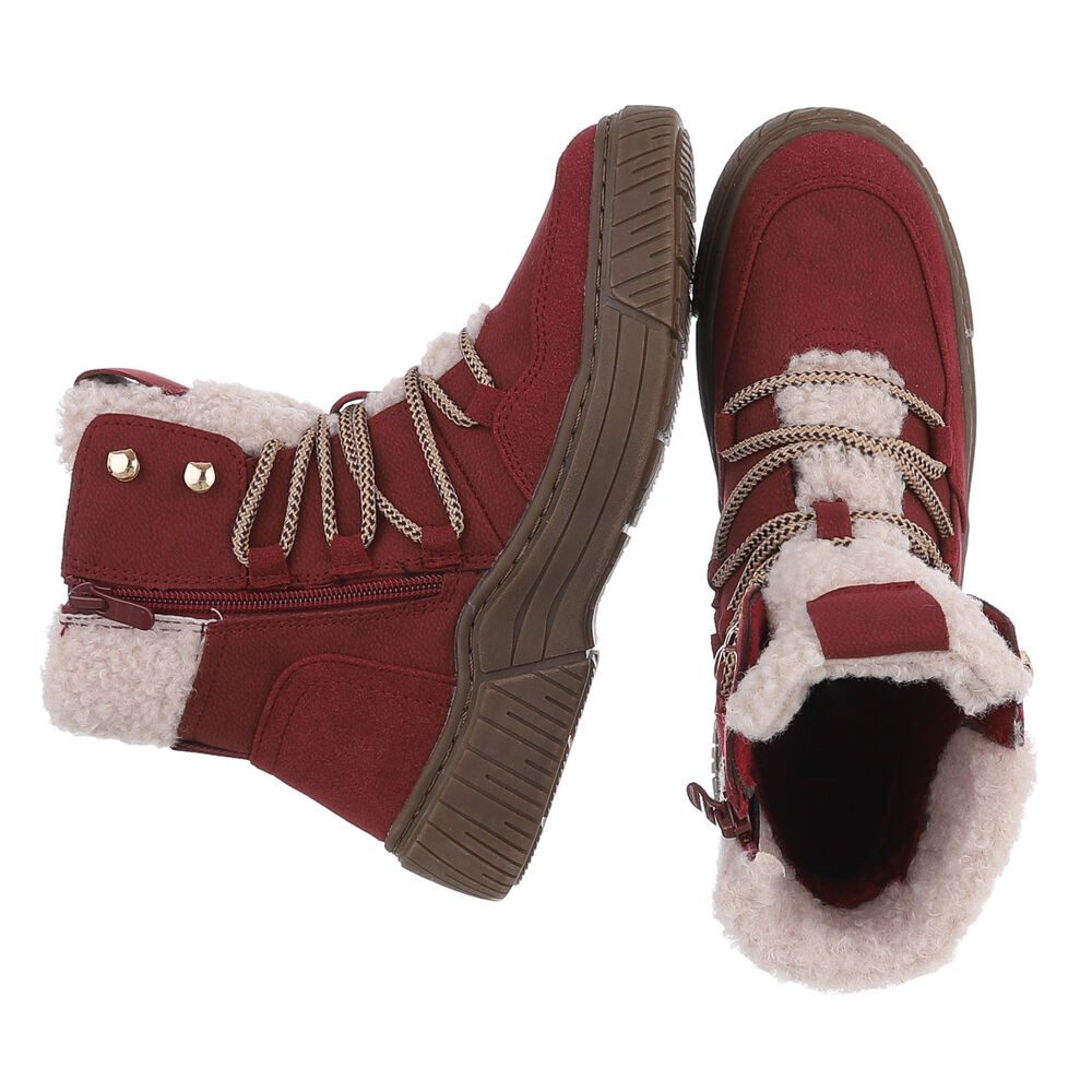 Ital-Design Modischer Halbschuh mit Schnürung und Innenfutter für Damen Stiefelette (90598777) Flach Plateaustiefeletten in Weinrot