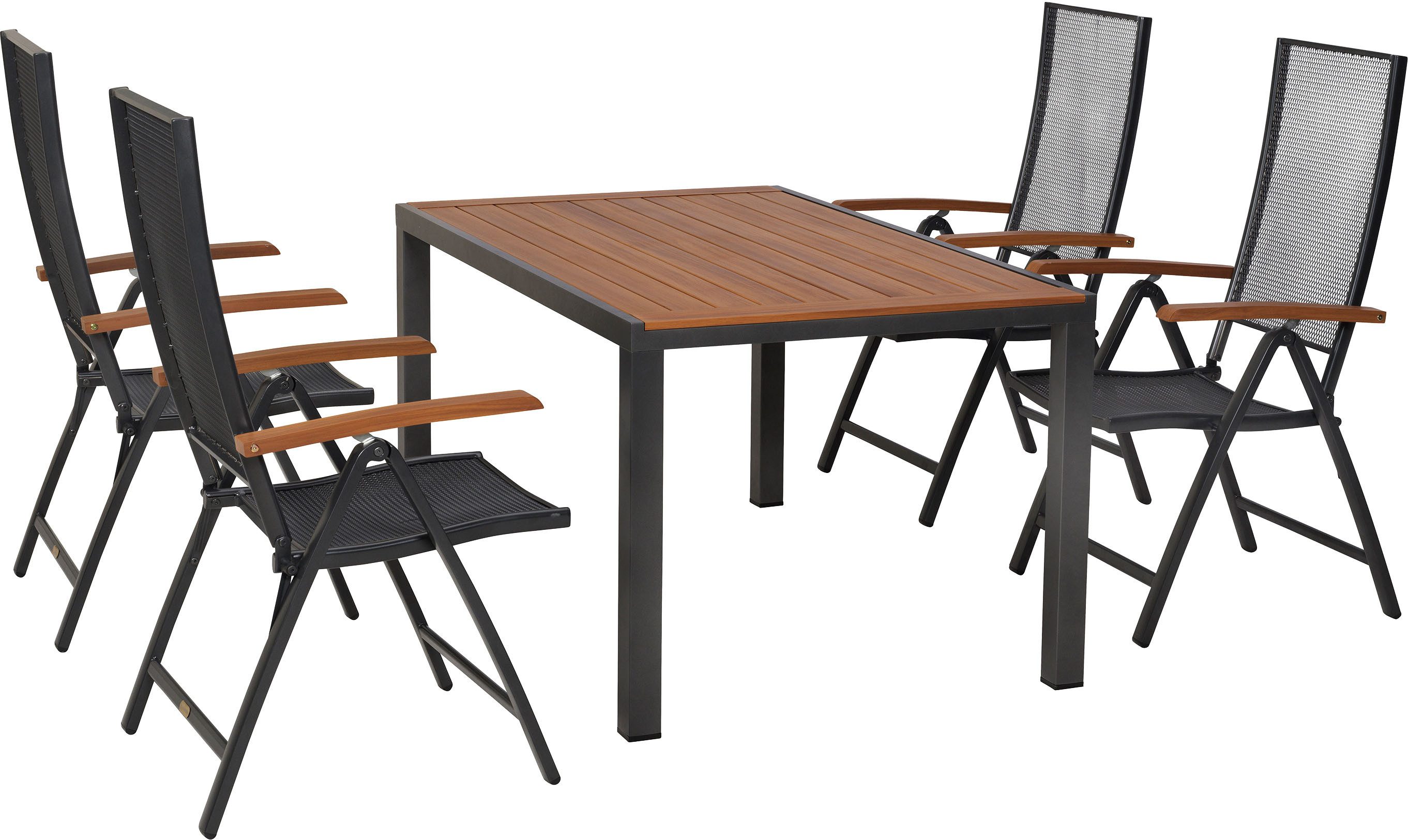 MERXX Garten-Essgruppe Thasos, (Set, 5-tlg), inkl. 4 Klappsessel, 1 Tisch