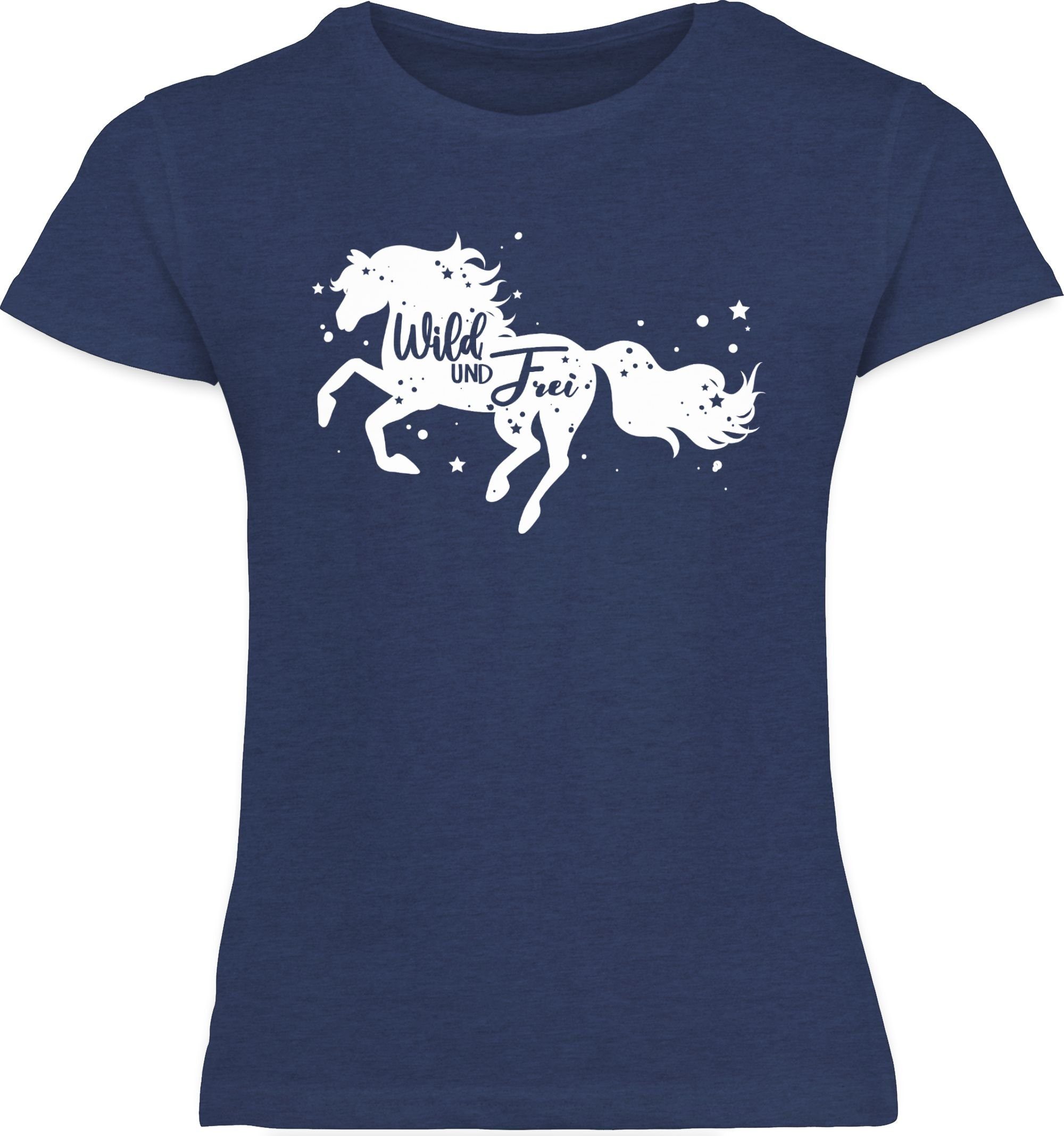 Shirtracer T-Shirt Wild und Frei Pferdemotiv 3 Meliert Pferd Dunkelblau