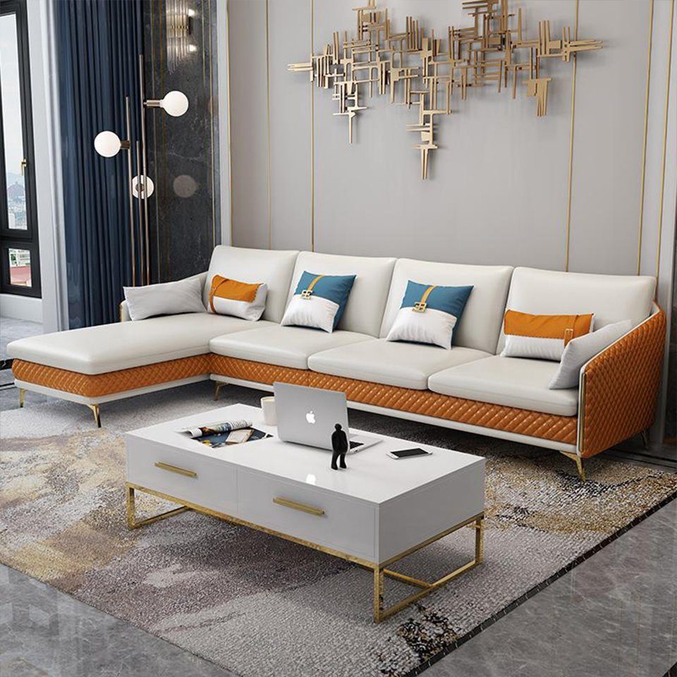 JVmoebel Ecksofa, L-Form Ecke Ledersofa Sitz Orange Wohnzimmer Sofa Couch Luxus Ecksofa Sofas